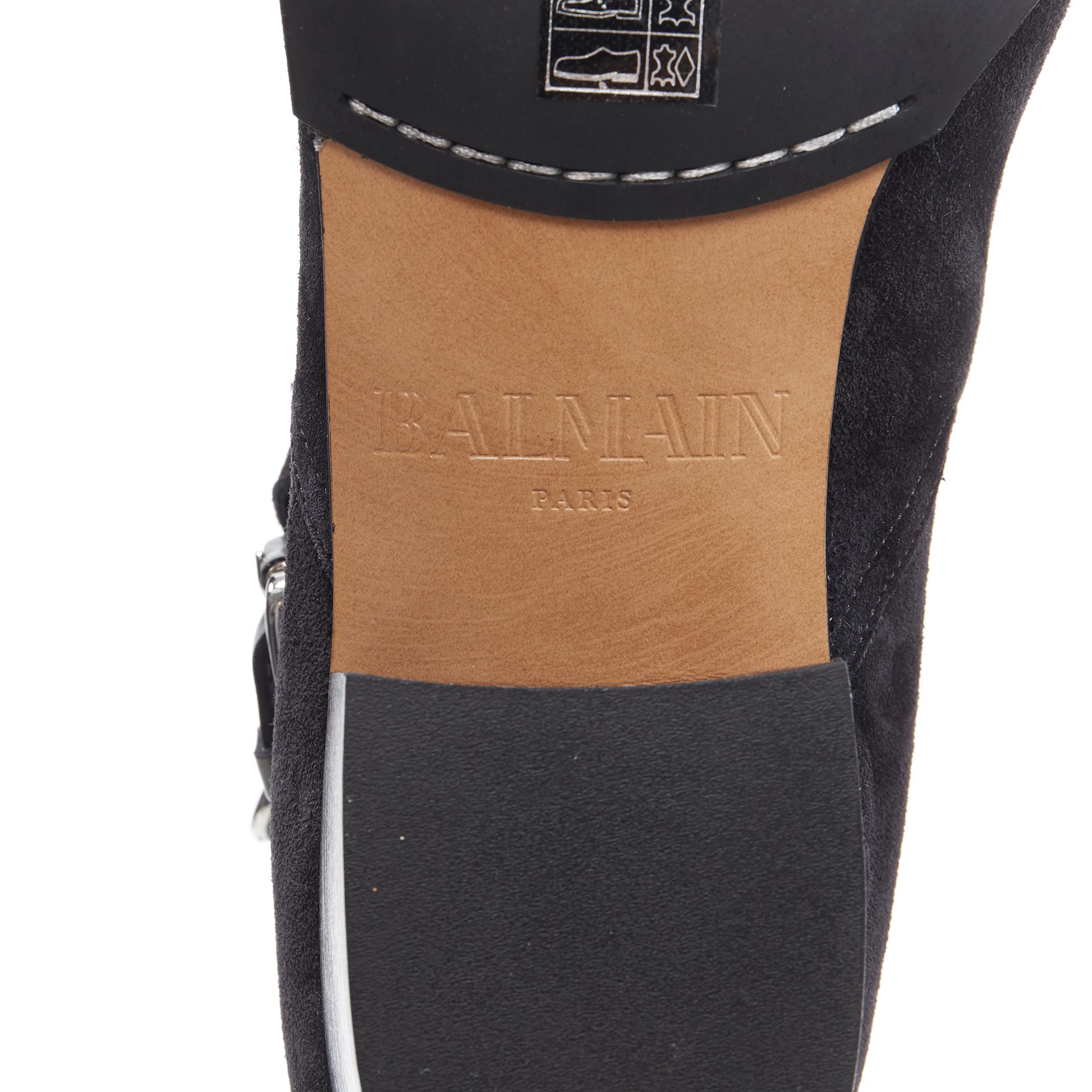 new BALMAIN signature black suede silver toe cap buckle anthos ankle boots EU44 7