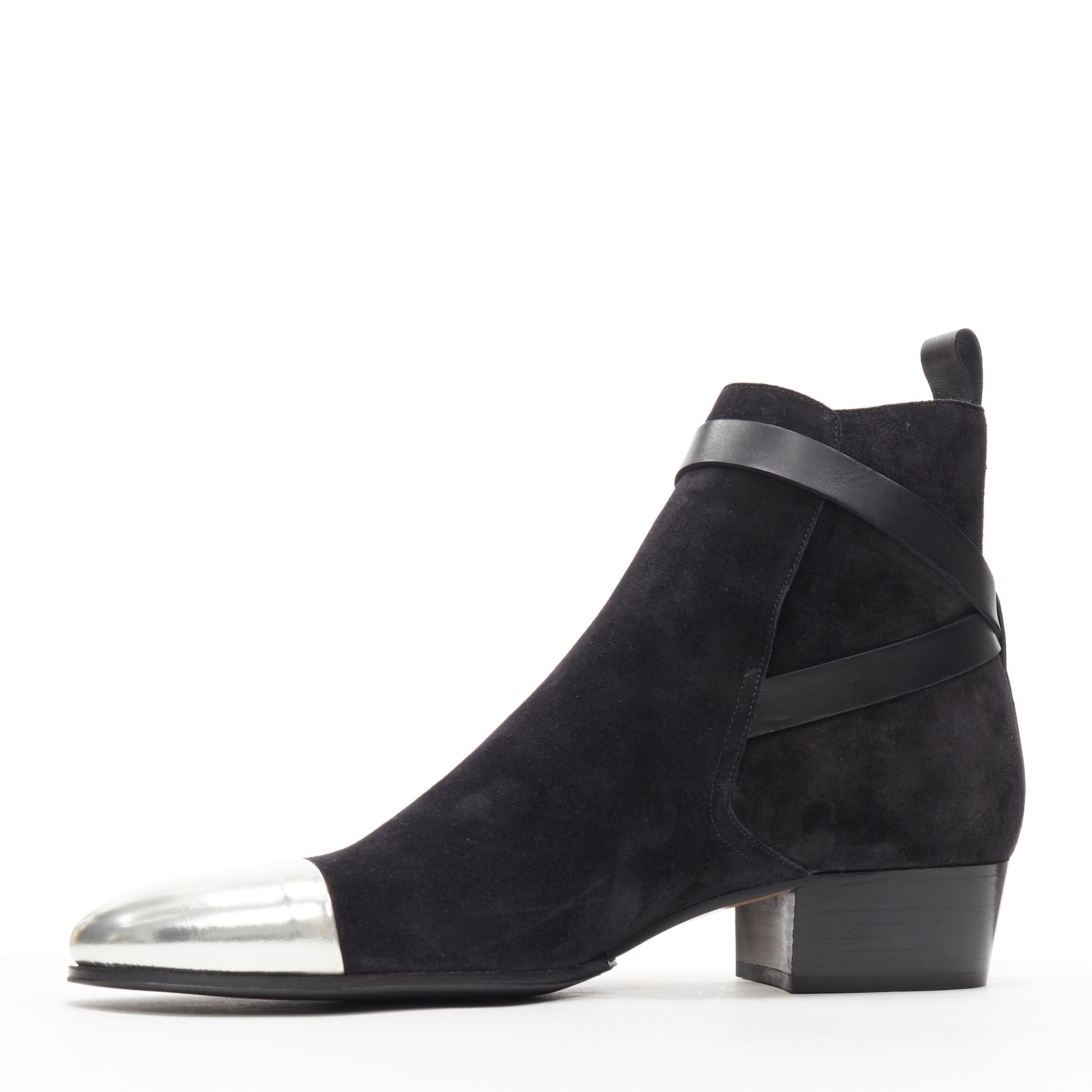 new BALMAIN signature black suede silver toe cap buckle anthos ankle boots EU44 In New Condition In Hong Kong, NT