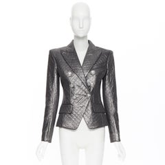 new BALMAIN silver diamond quilted military double breasted blazer jacket FR38 M