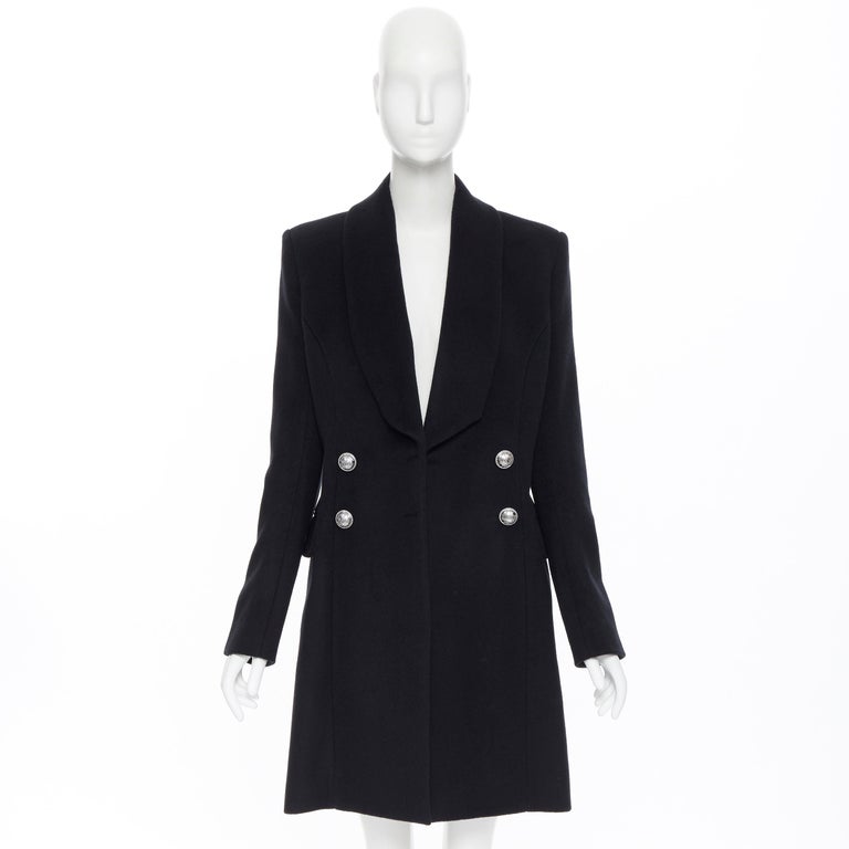 new BALMAIN virgin wool cashmere black double breasted military coat