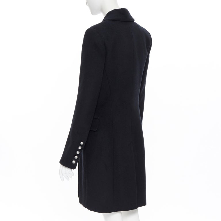 new BALMAIN virgin wool cashmere black double breasted military coat