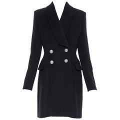 new BALMAIN virgin wool cashmere black double breasted military coat FR38 M