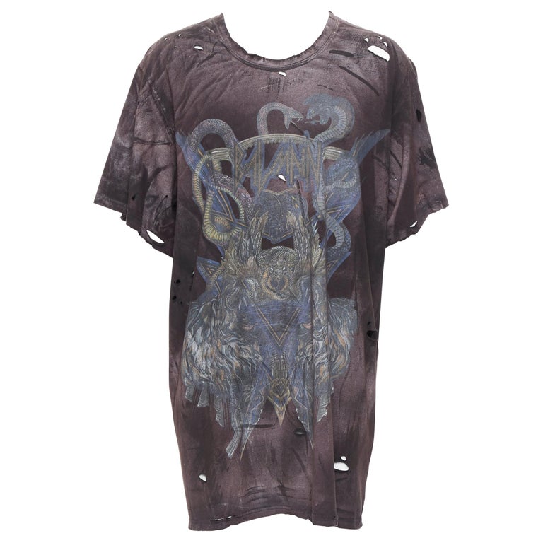 New Balmain Washed Black Holey Washed Vintage Band Logo Oversized T Shirt L For Sale At 1stdibs