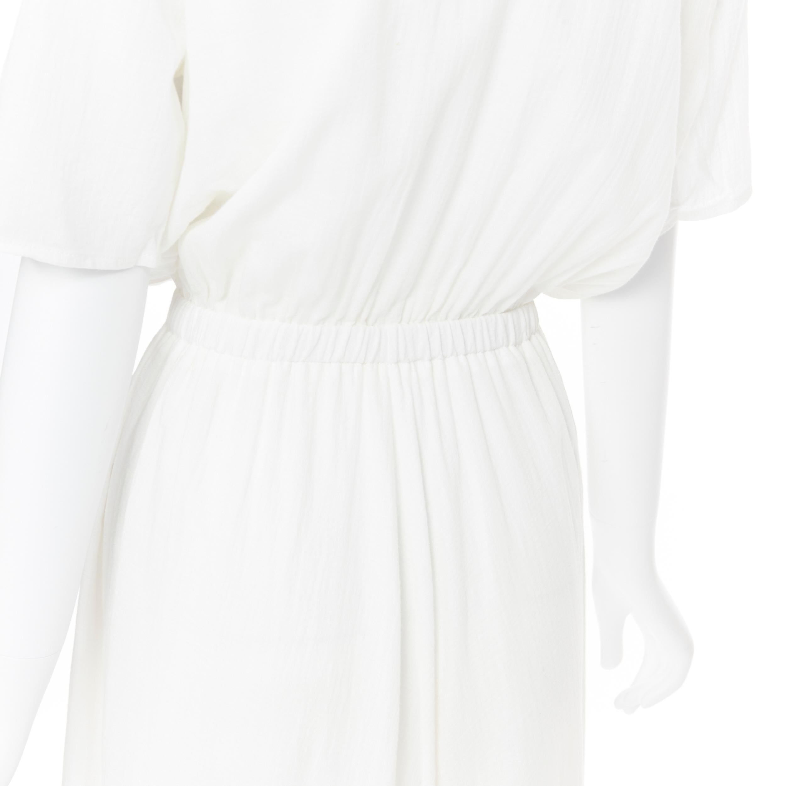 new BALMAIN white fine cotton gold military button cinched waist maxi dress FR34 4