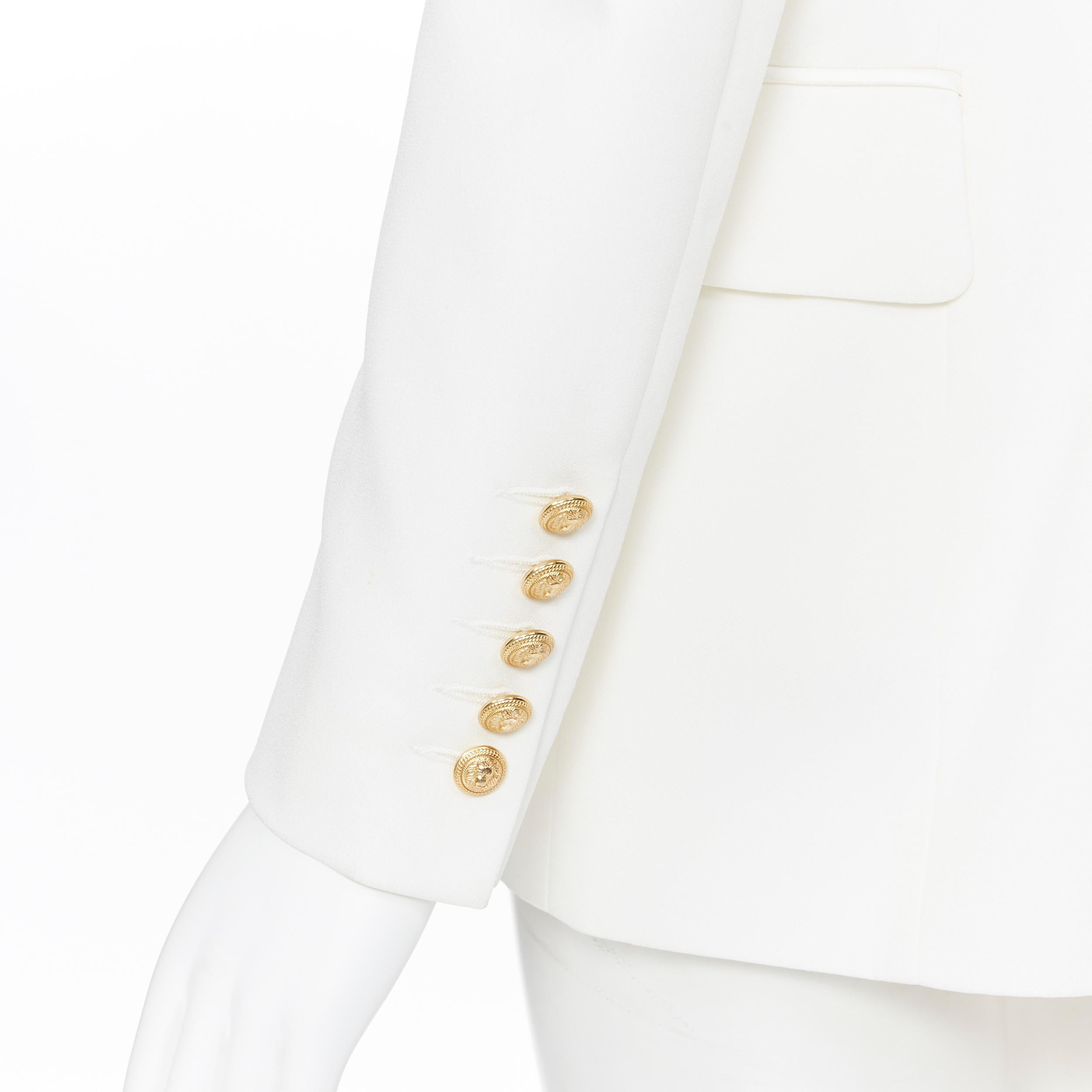 new BALMAIN white viscose military peak satin lapel military blazer jacket FR40 3