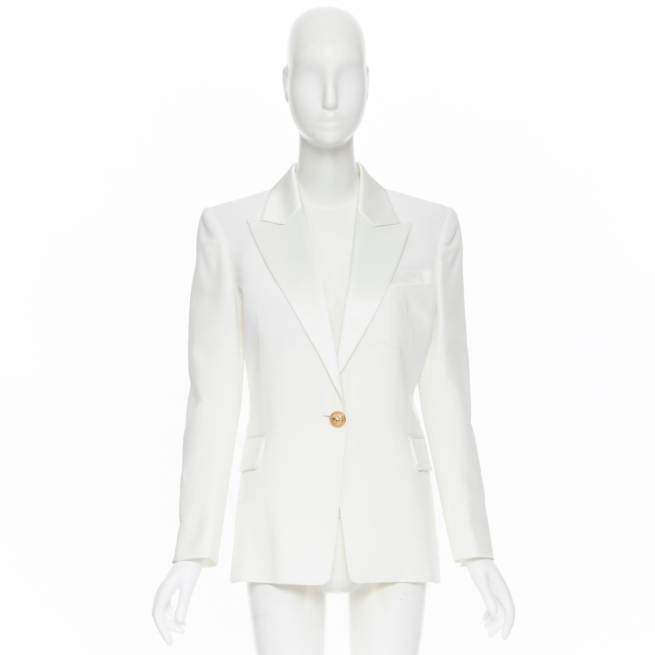 nuevo BALMAIN blanco viscosa militar pico satinado solapa militar chaqueta blazer FR40 en Nuevo Estado en Hong Kong, NT