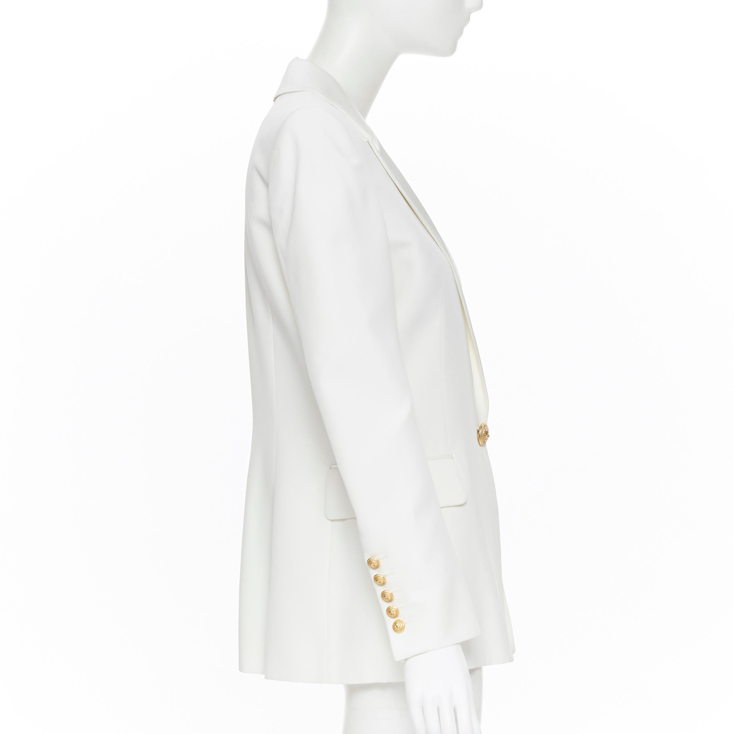 new BALMAIN white viscose military peak satin lapel military blazer jacket FR40 In New Condition In Hong Kong, NT