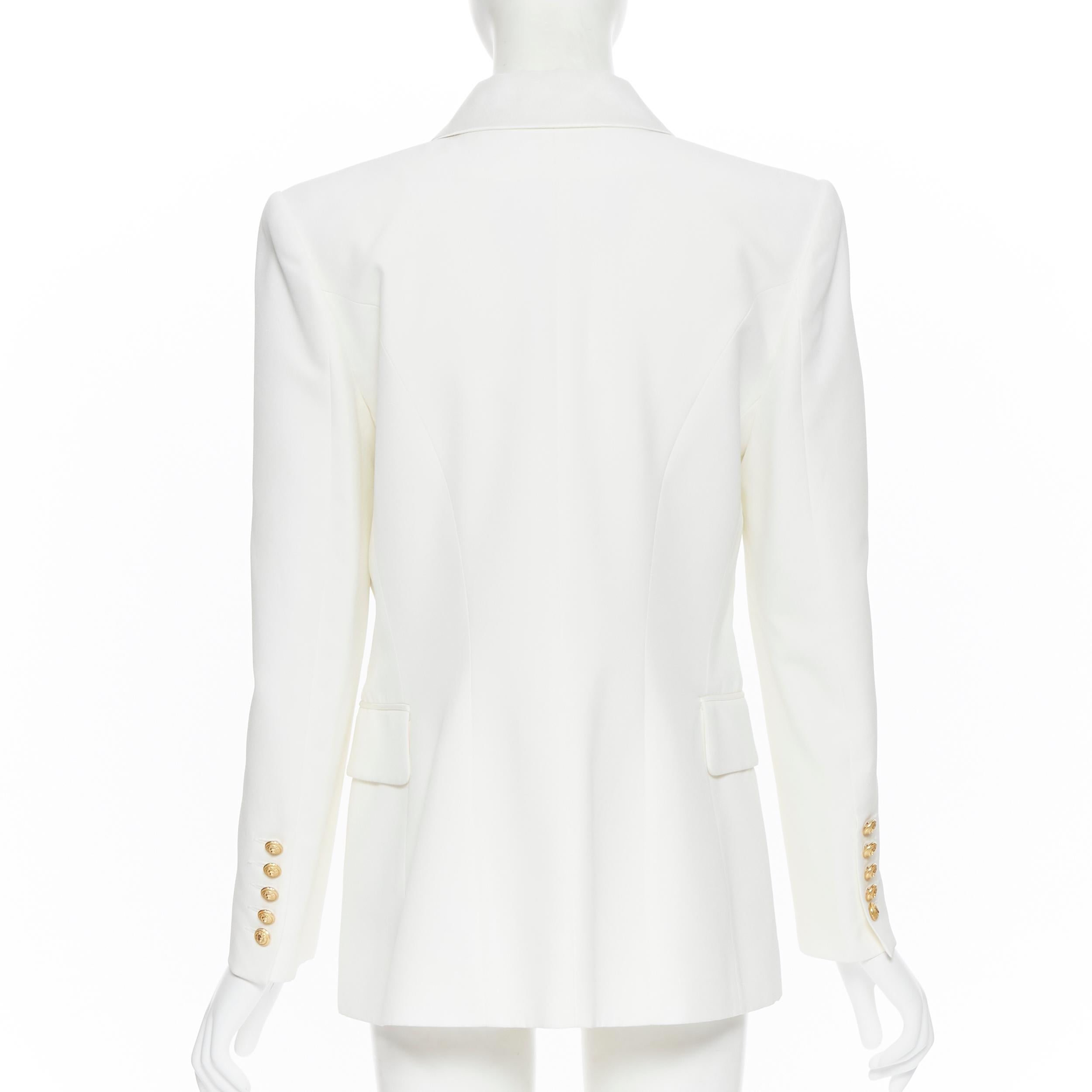 Women's new BALMAIN white viscose military peak satin lapel military blazer jacket FR40
