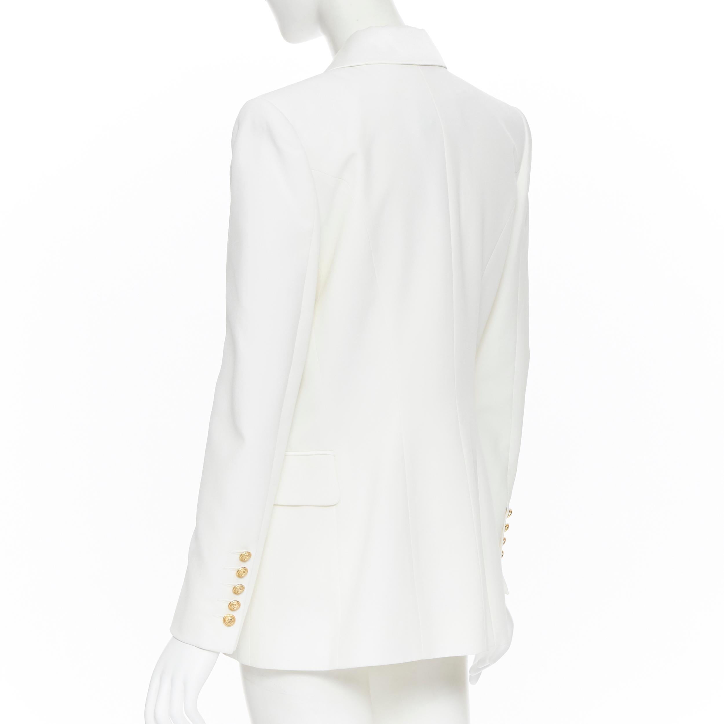 new BALMAIN white viscose military peak satin lapel military blazer jacket FR40 1