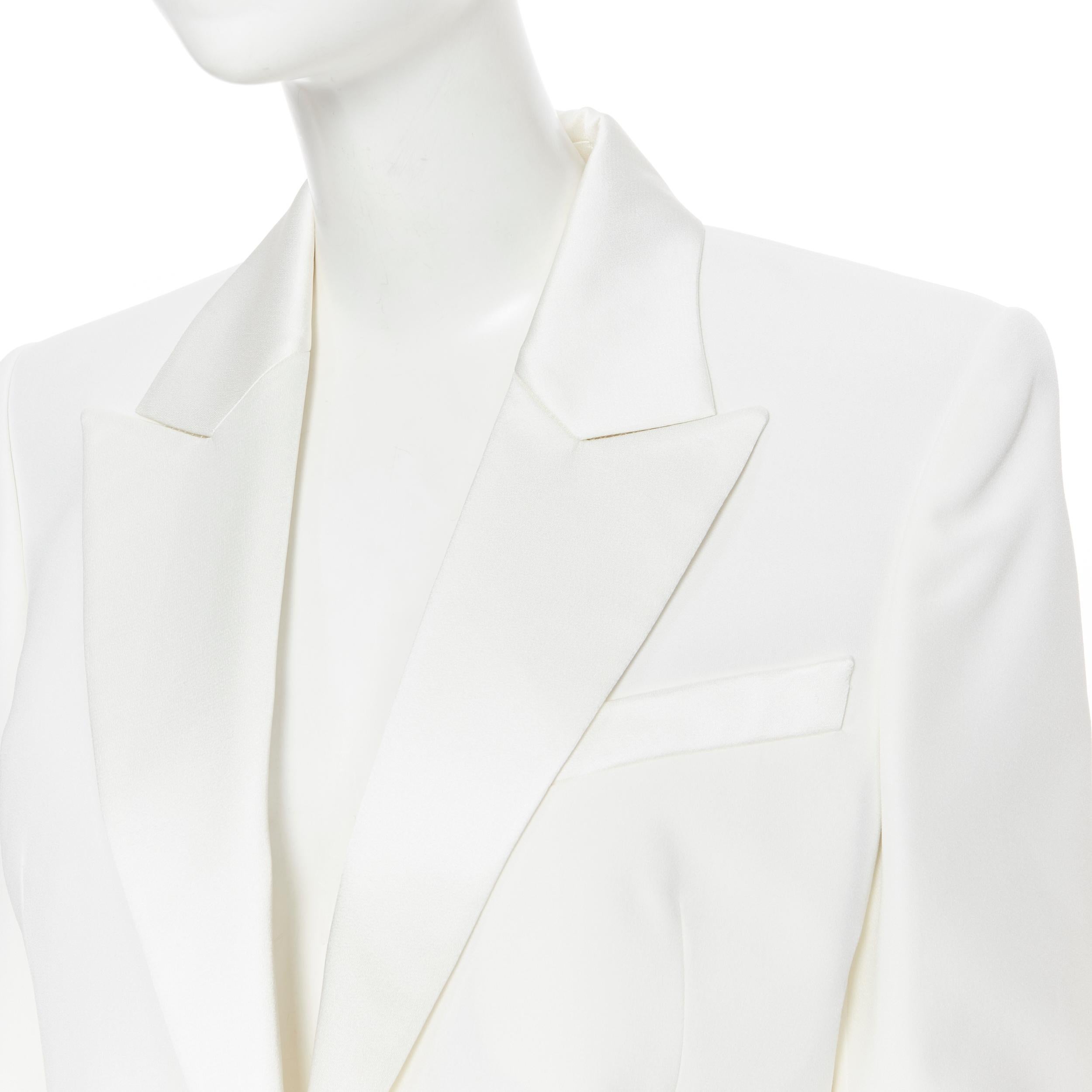 new BALMAIN white viscose military peak satin lapel military blazer jacket FR40 2