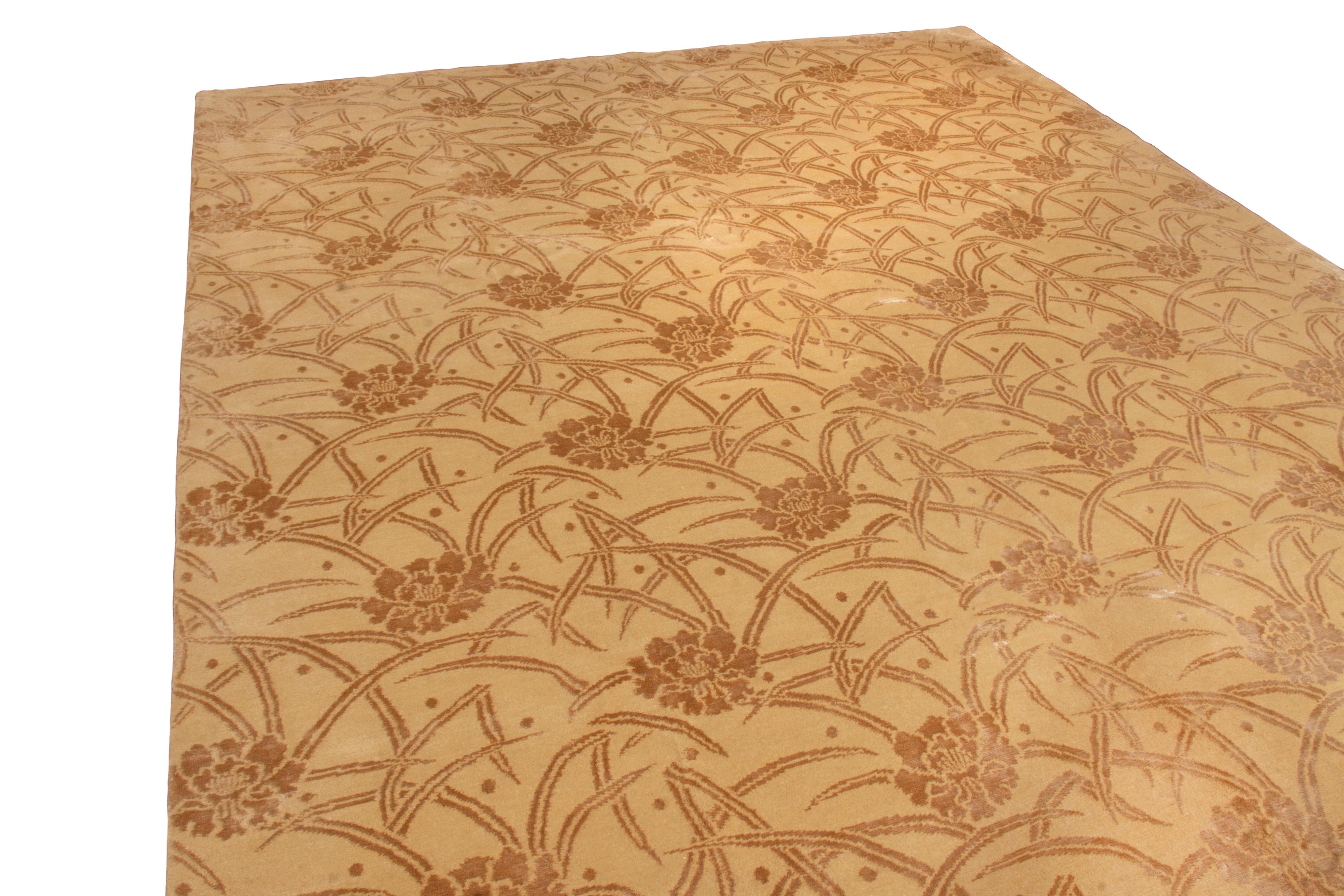 Modern Rug & Kilim's New Bamboo in Wool Gold and Brown Floral Rug For Sale