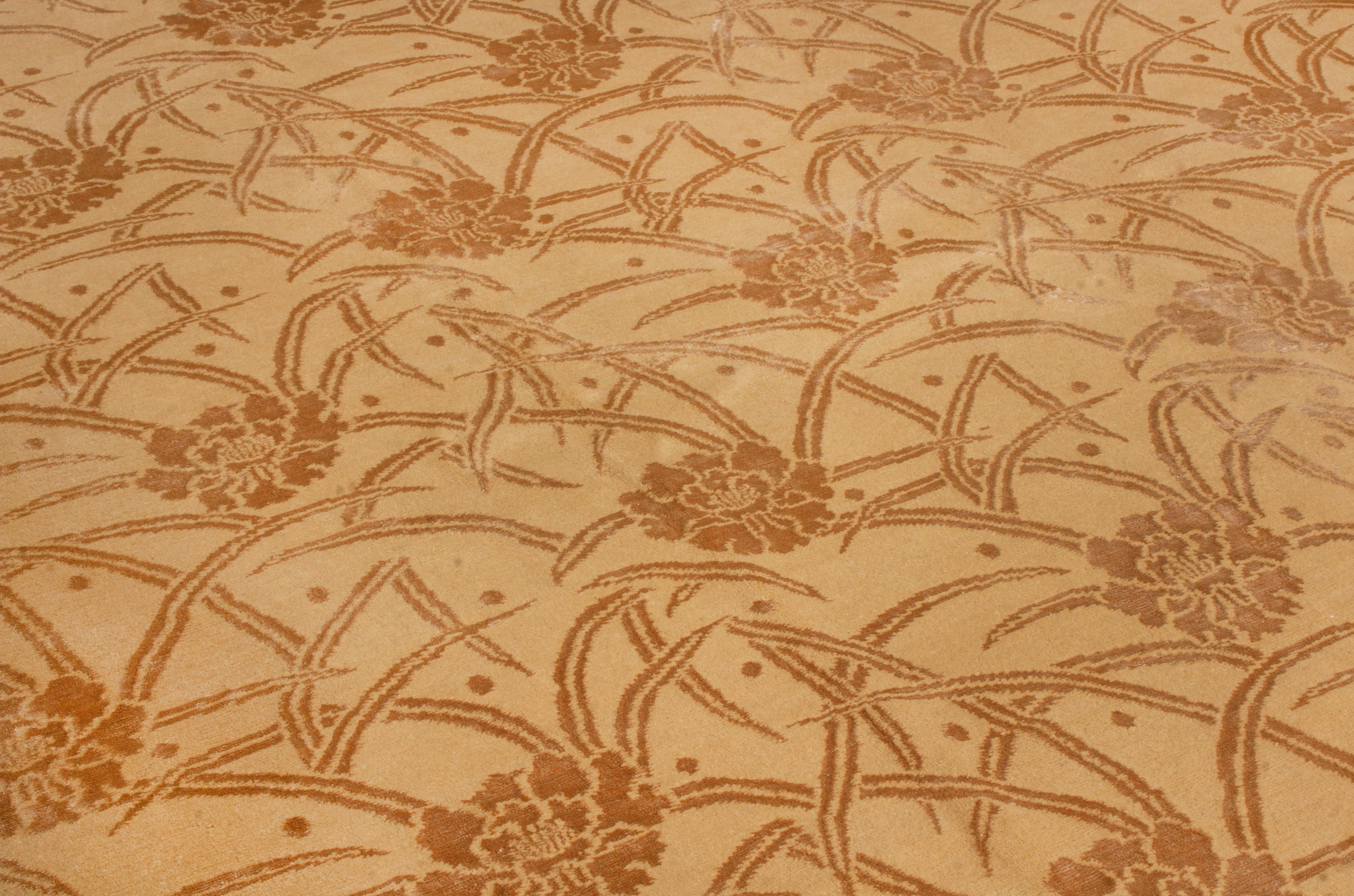 Contemporary Rug & Kilim's New Bamboo in Wool Gold and Brown Floral Rug For Sale