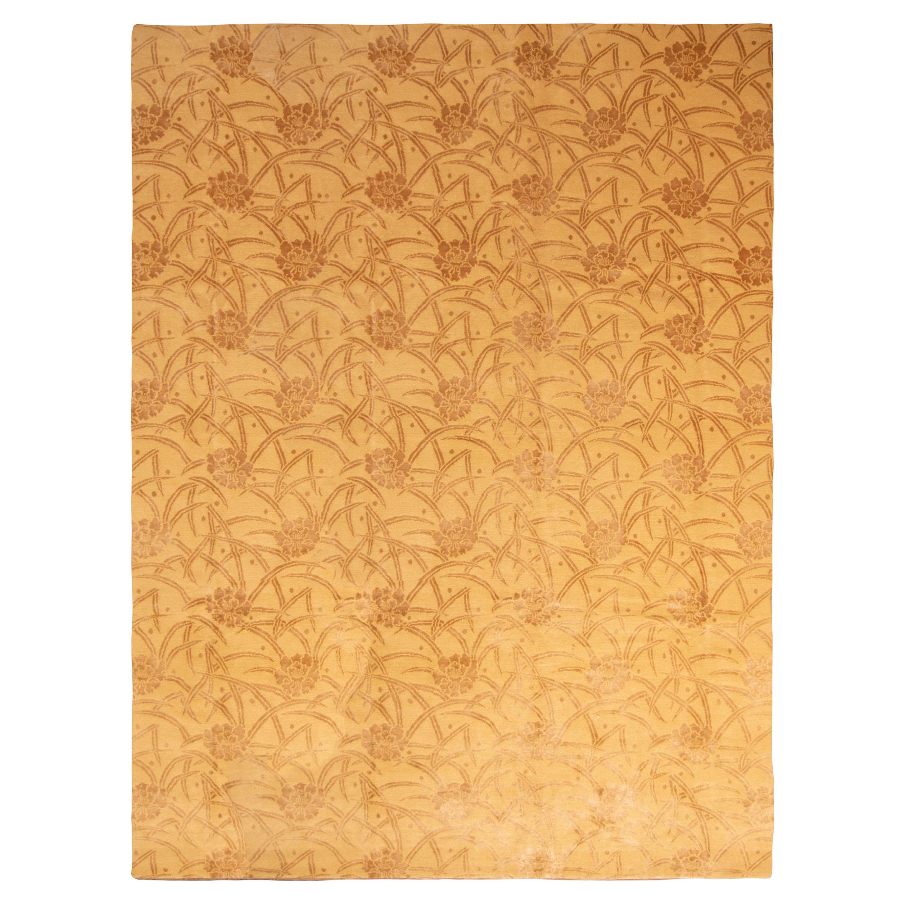 Rug & Kilim's New Bamboo in Wool Gold and Brown Floral Rug