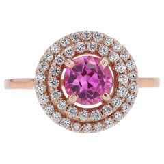 New Barbie Pink Sapphire and Diamond Double-Halo Engagement Ring
