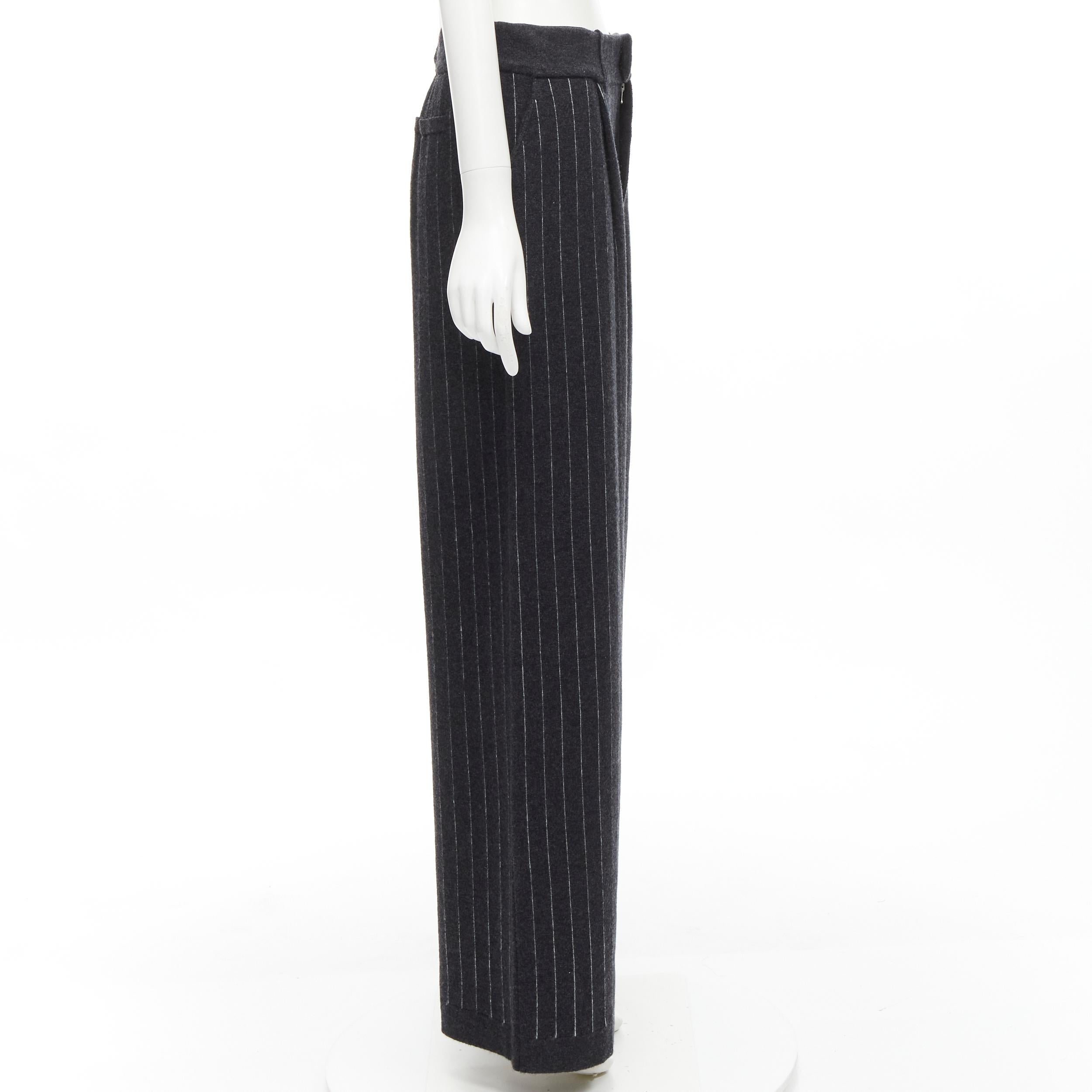 new BARRIE 100% pure cashmere dark grey pinstriped pleated wide leg pants M In New Condition For Sale In Hong Kong, NT