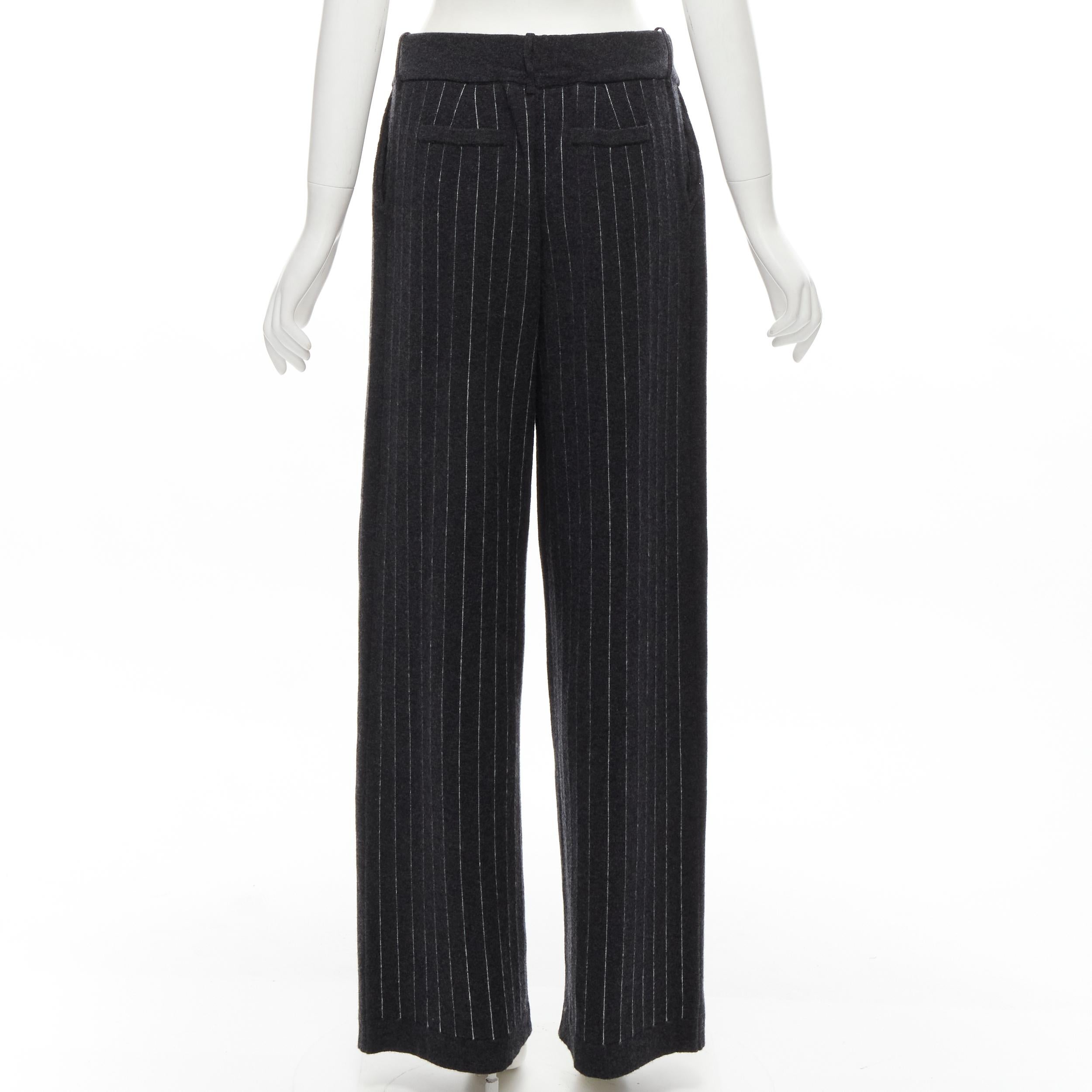 Women's new BARRIE 100% pure cashmere dark grey pinstriped pleated wide leg pants M For Sale