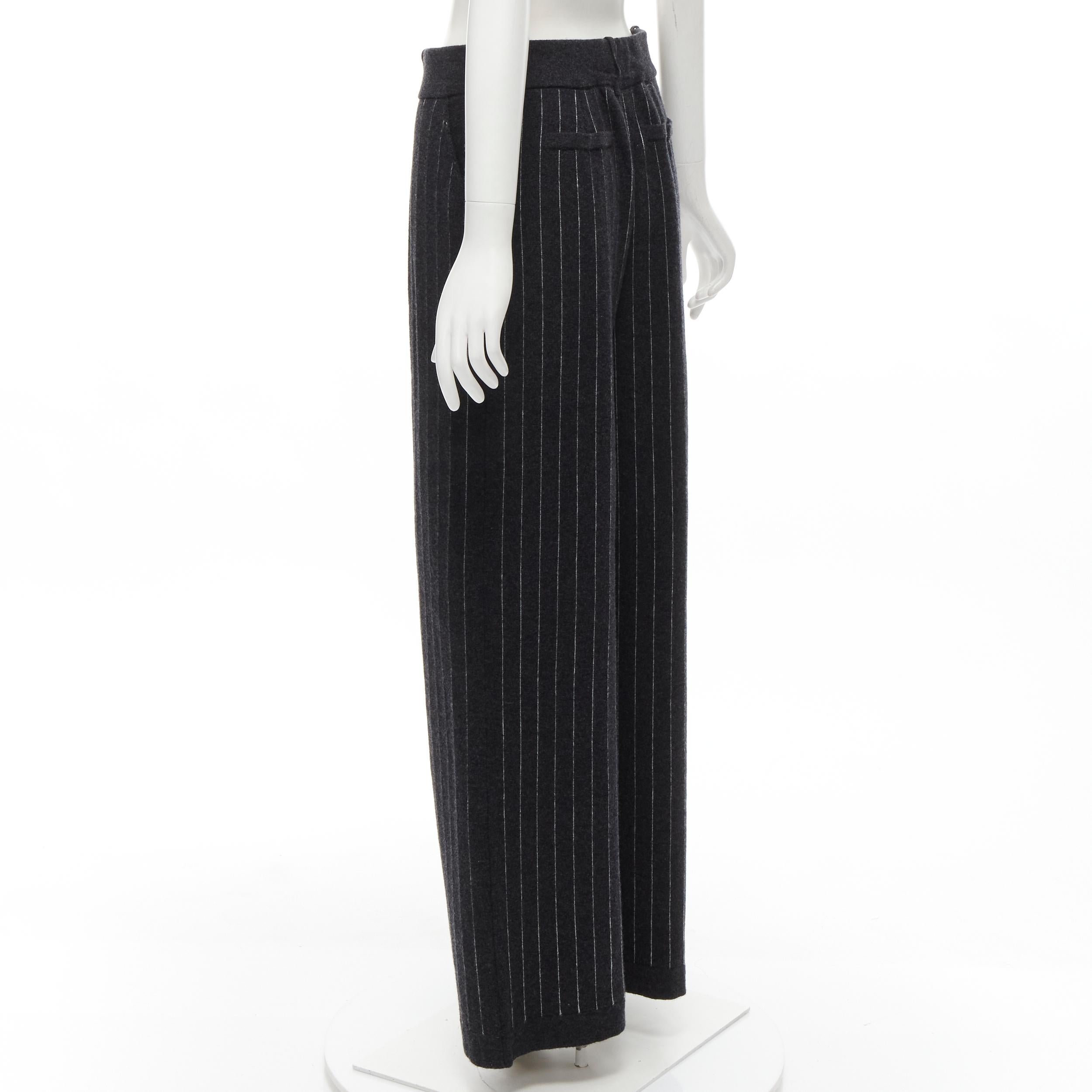 new BARRIE 100% pure cashmere dark grey pinstriped pleated wide leg pants M For Sale 1