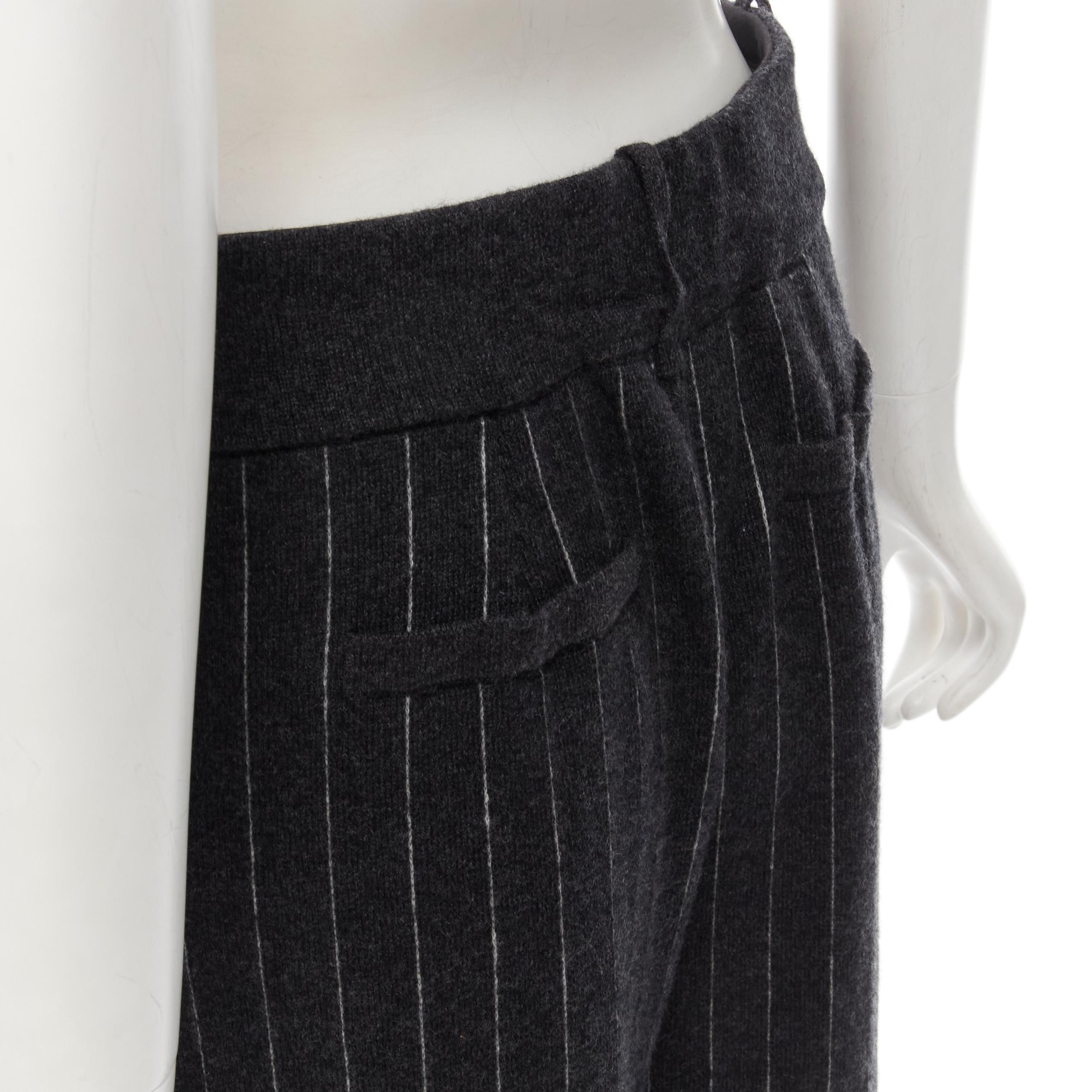 new BARRIE 100% pure cashmere dark grey pinstriped pleated wide leg pants M For Sale 2
