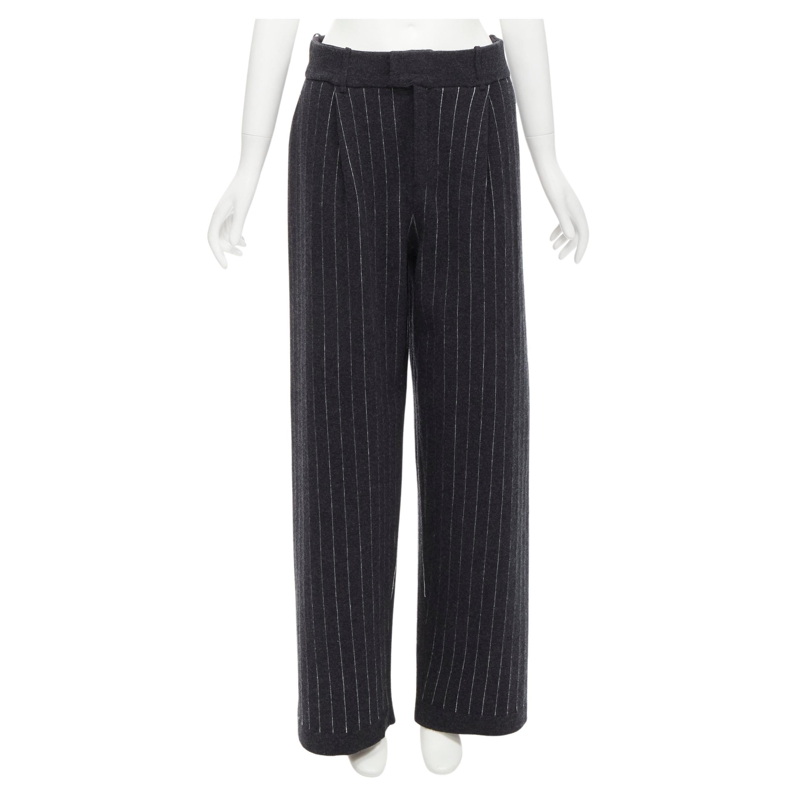 new BARRIE 100% pure cashmere dark grey pinstriped pleated wide leg pants M For Sale