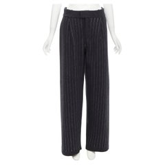 BARRIE - Pantalon large plissé à rayures, gris foncé, 100 % pure cachemire, taille M