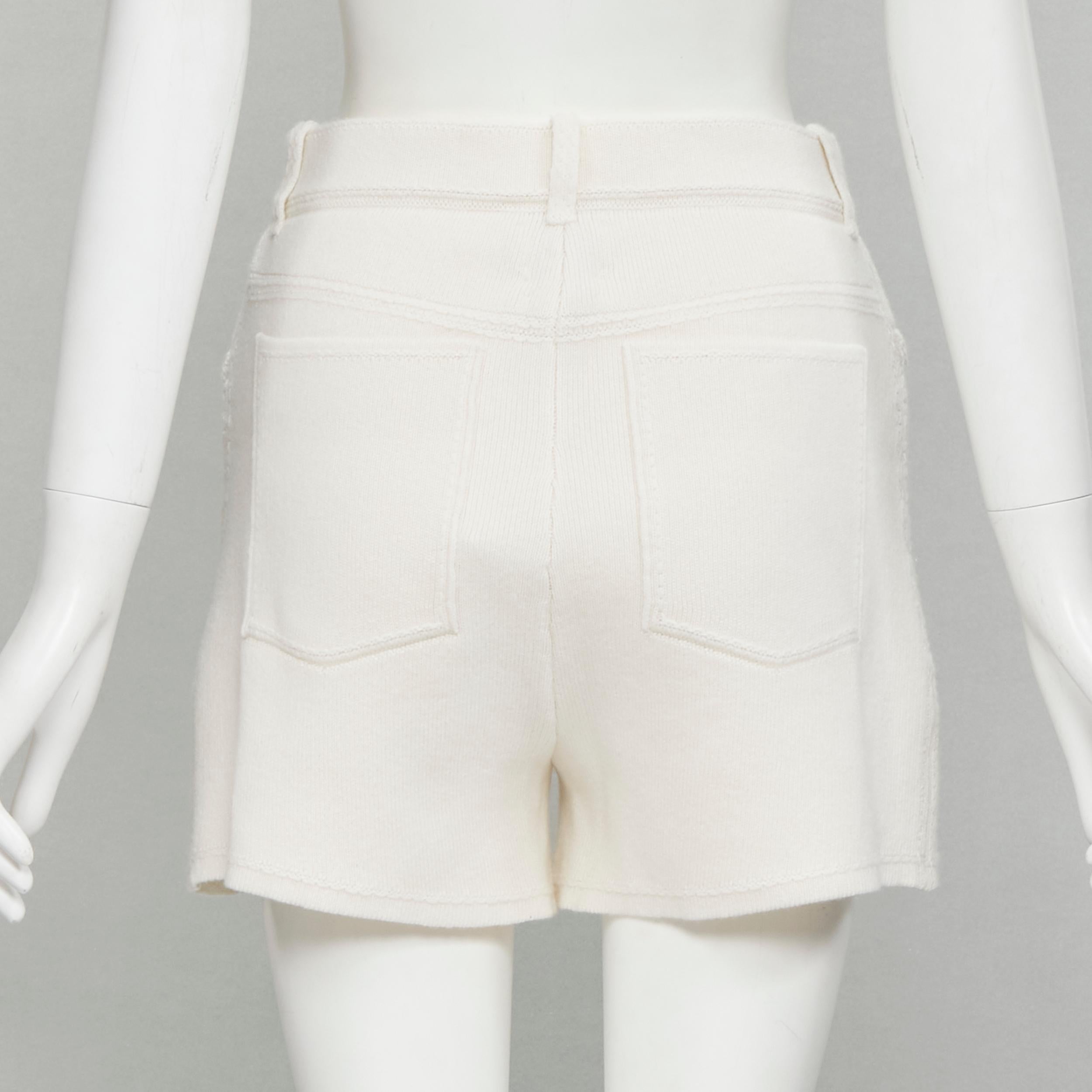 Women's new BARRIE Denim Suit cashmere cotton knit ivory shorts M For Sale