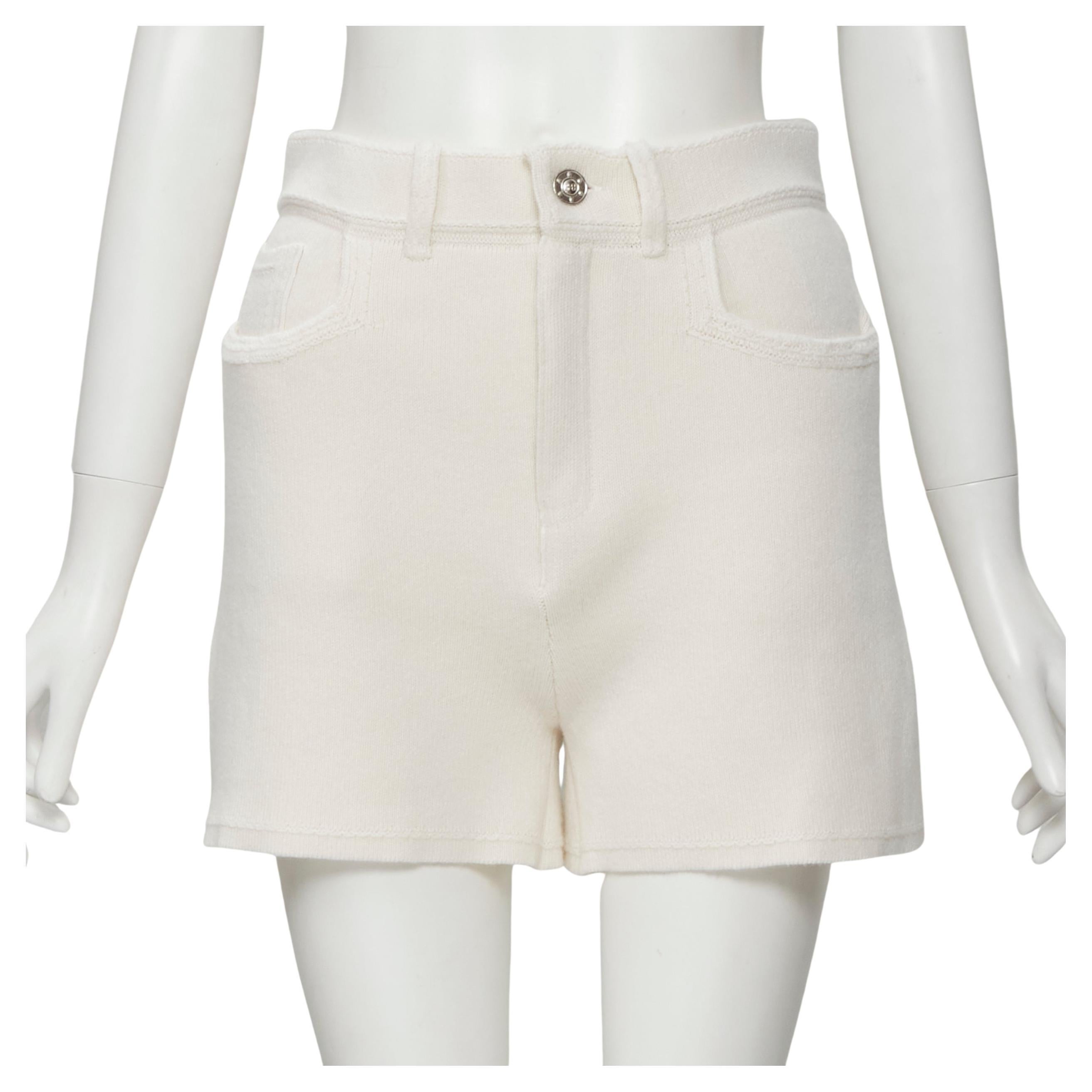 new BARRIE Denim Suit cashmere cotton knit ivory shorts M For Sale