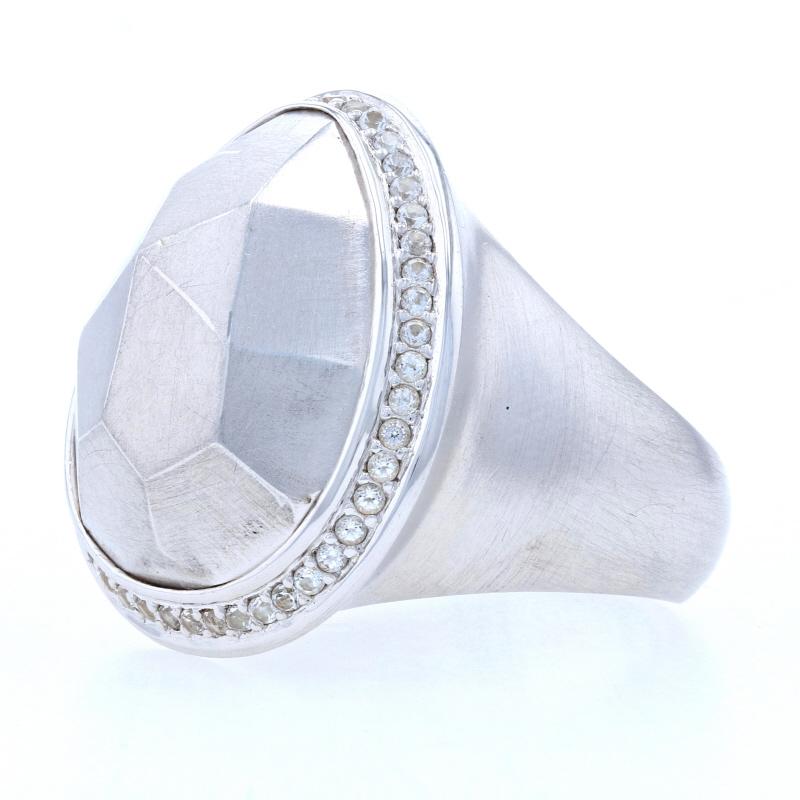 Mixed Cut New Bastian Inverun Faceted Statement Ring White Topaz Halo Sterling Silver For Sale