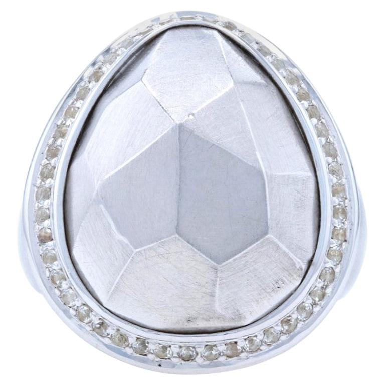 For Sale:  New Bastian Inverun Faceted Statement Ring White Topaz Halo Sterling Silver 7.5