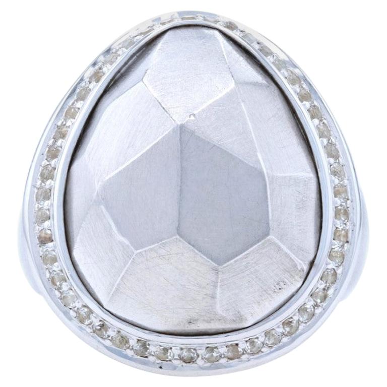Nuovo anello di dichiarazione Bastian Inverun sfaccettato Topazio bianco aureola Argento 7,5