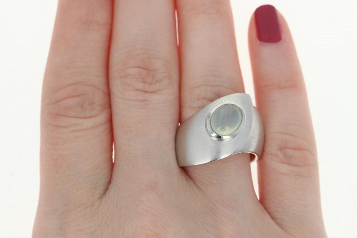 Mixed Cut New Bastian Inverun Moonstone Statement Ring Brushed Sterling Silver 6.75 Green