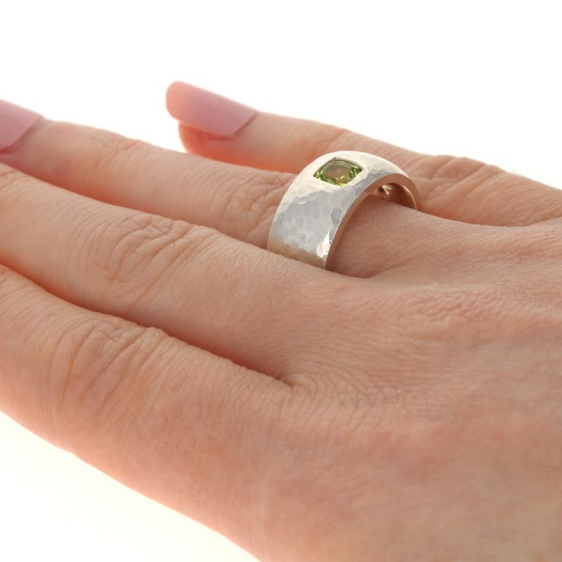 Square Cut New Bastian Inverun Peridot Ring Hammered Sterling Silver 7.25-7.5 Statement For Sale