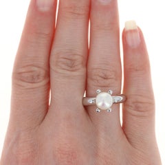 New Bastian Inverun Ring, Freshwater Pearl Solitaire Sterling Silver 7.5-7.75