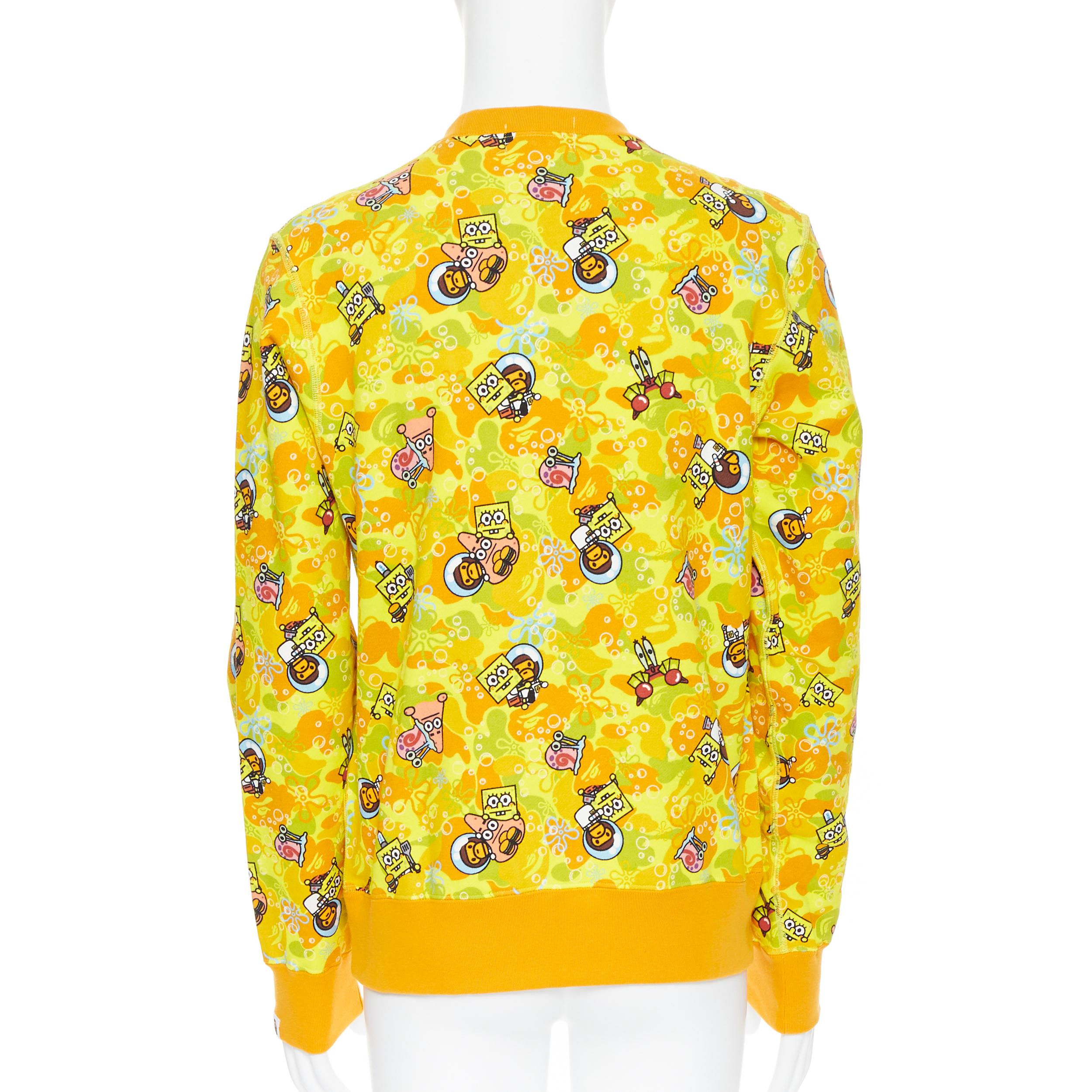 Yellow new BATHING APE BAPE SPONGEBOB SQUAREPANTS yellow camo print pullover sweater L