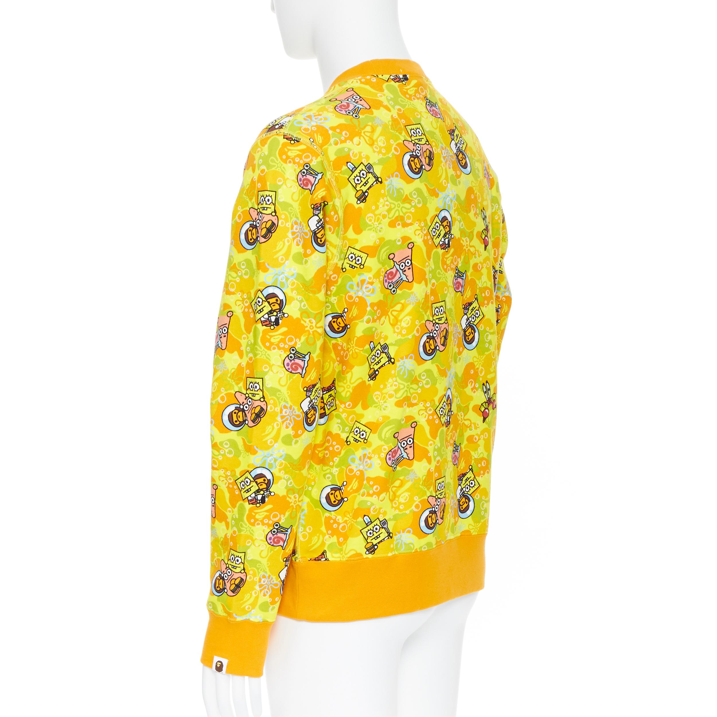 Men's new BATHING APE BAPE SPONGEBOB SQUAREPANTS yellow camo print pullover sweater L