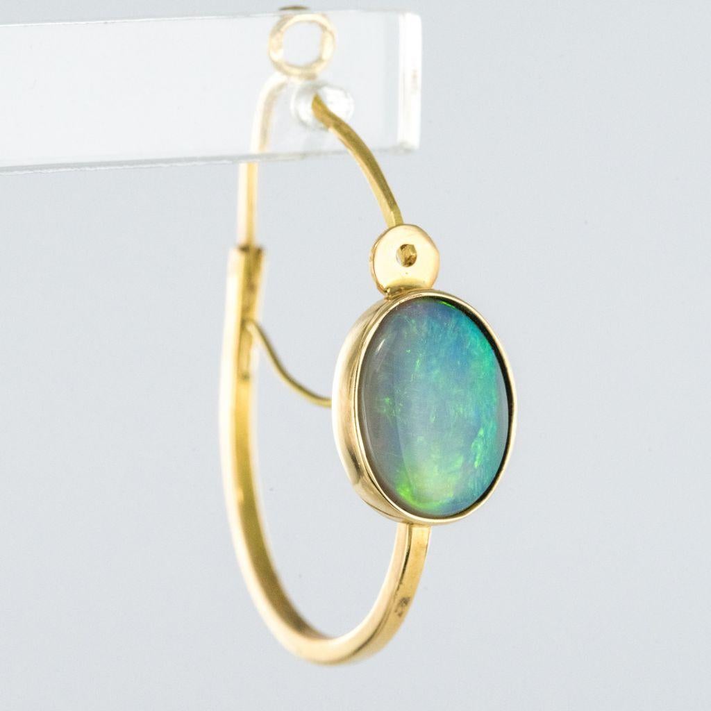 Baume 3.20 Carat Cabochon Opal Hoop Gold Earrings For Sale 5