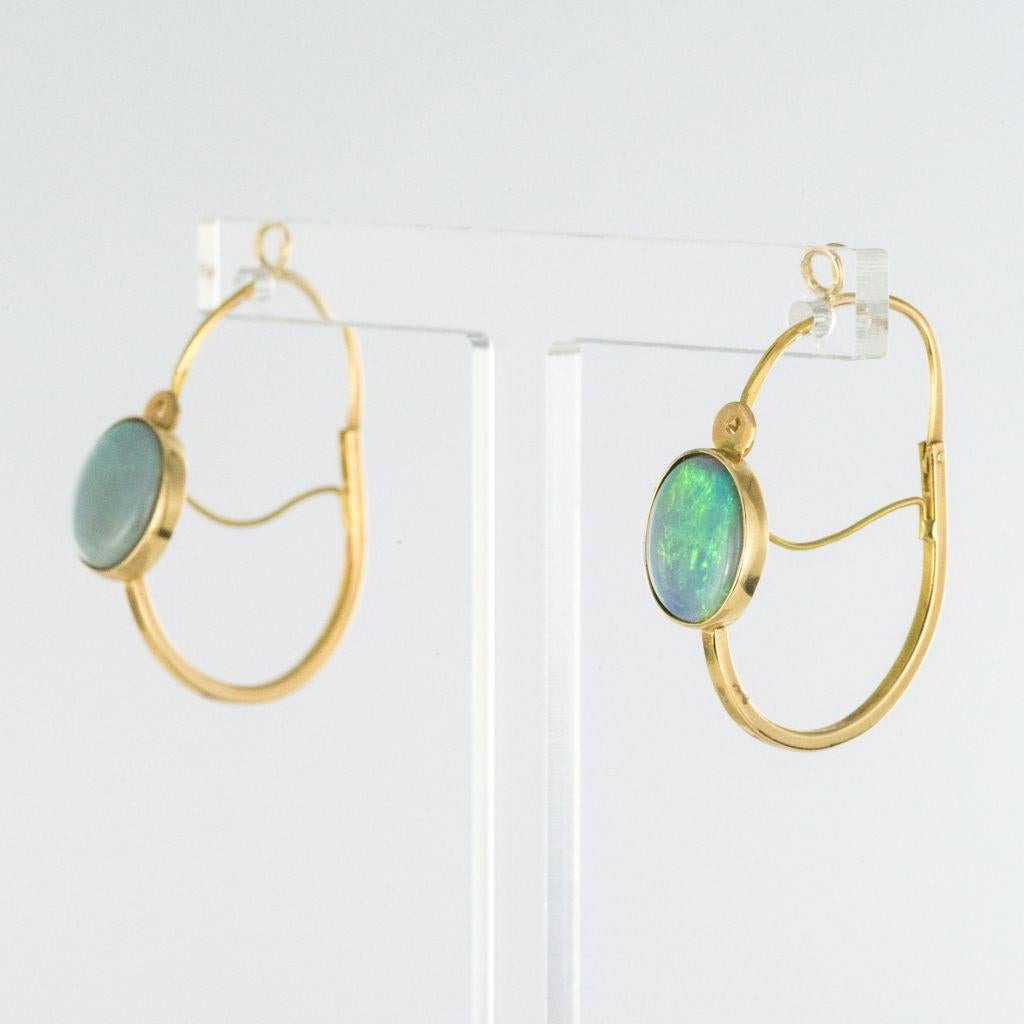 Modern Baume 3.20 Carat Cabochon Opal Hoop Gold Earrings For Sale