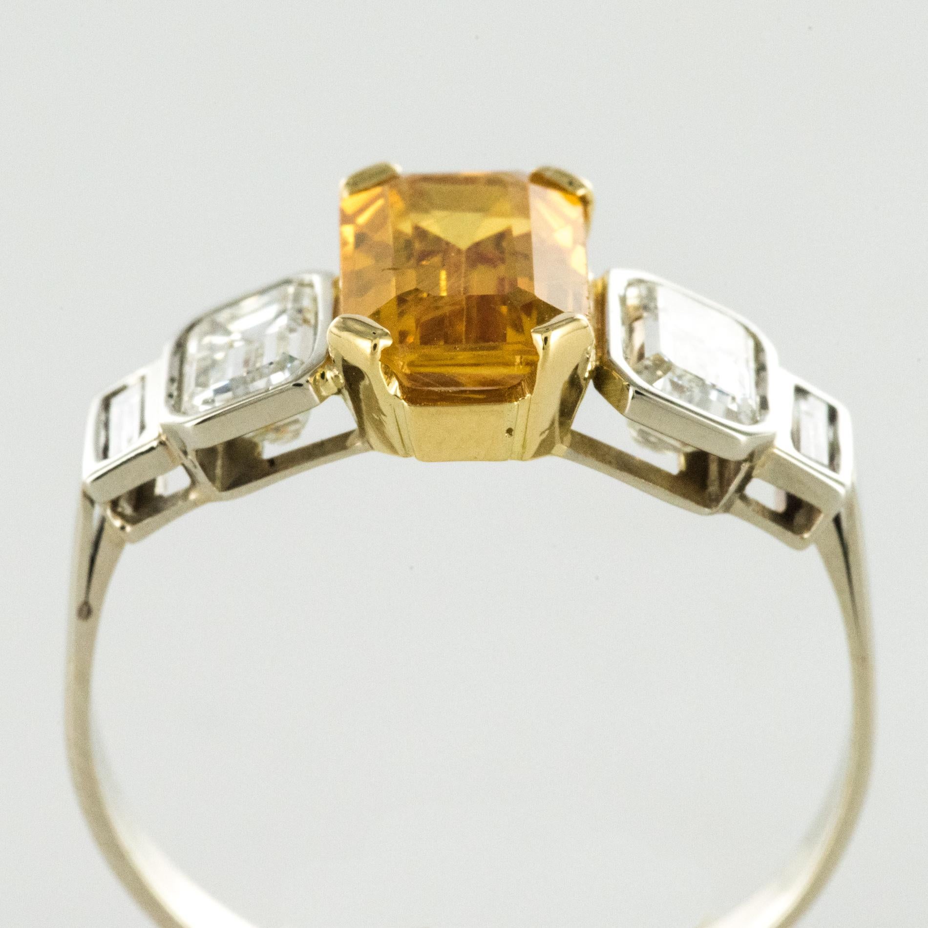 Art Deco Style Yellow Ceylon Sapphire Diamonds Ring 6