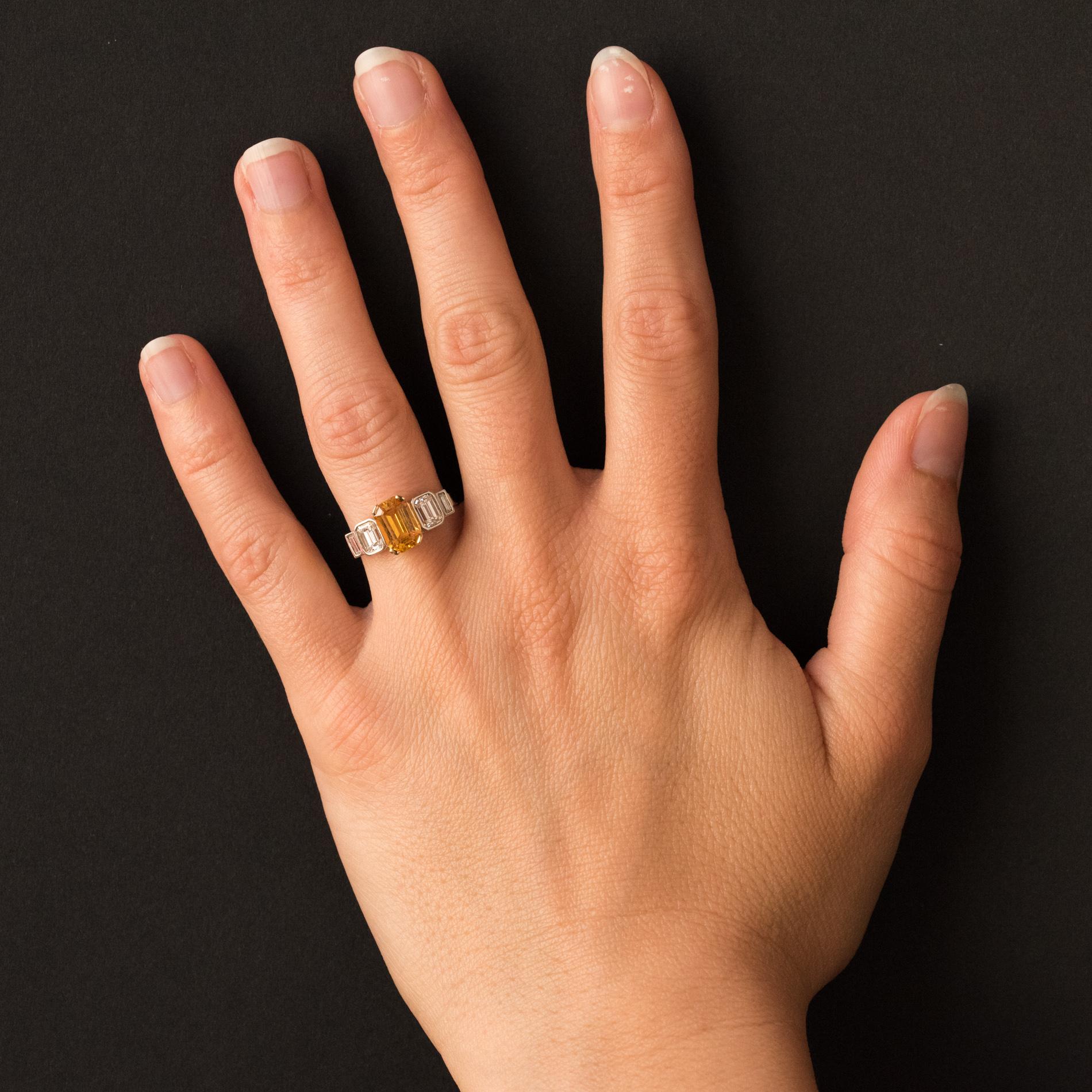 Art Deco Style Yellow Ceylon Sapphire Diamonds Ring 10