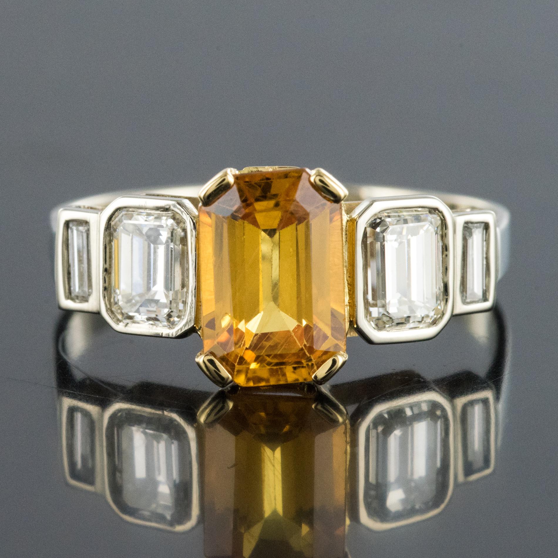 Art Deco Style Yellow Ceylon Sapphire Diamonds Ring In New Condition In Poitiers, FR