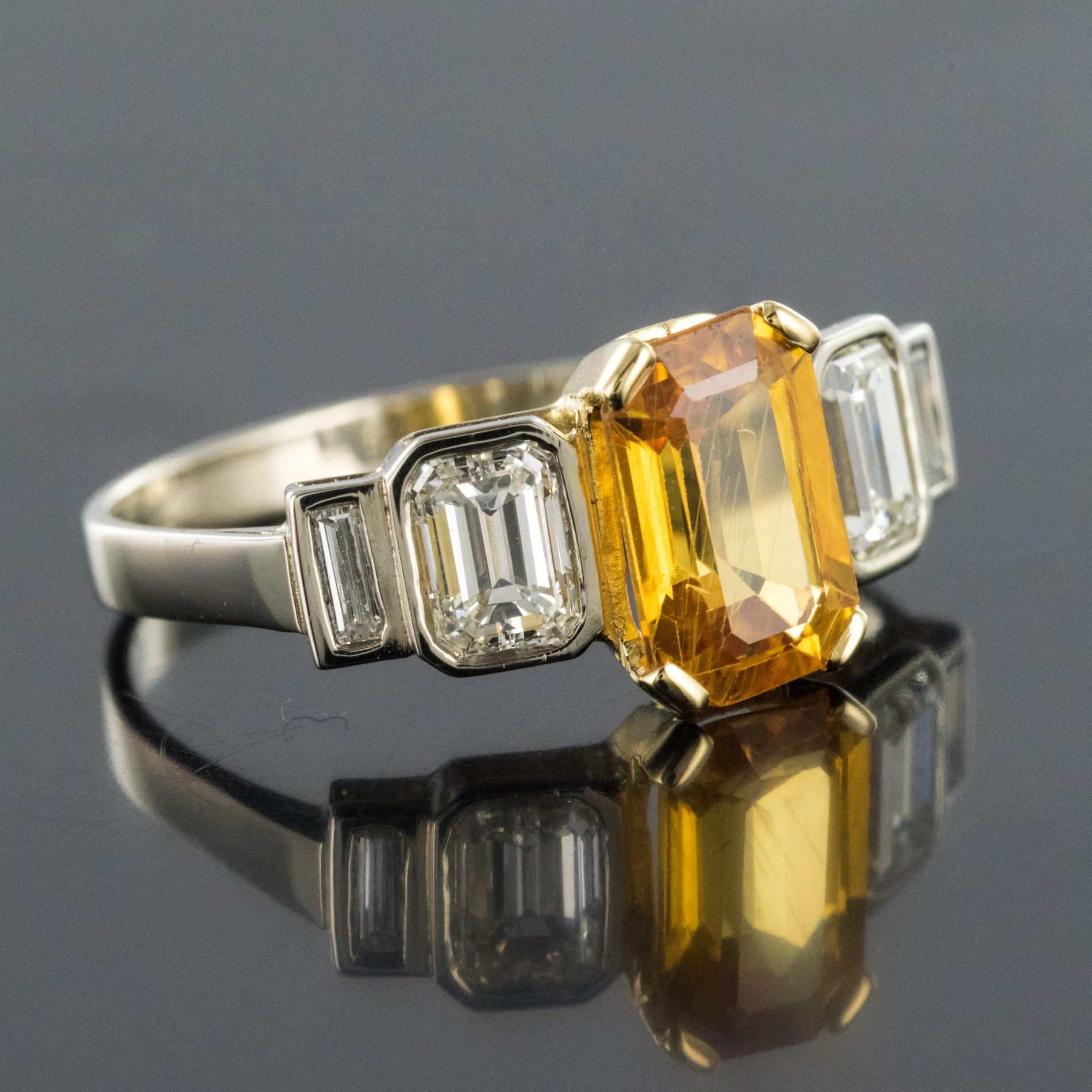 Women's Art Deco Style Yellow Ceylon Sapphire Diamonds Ring