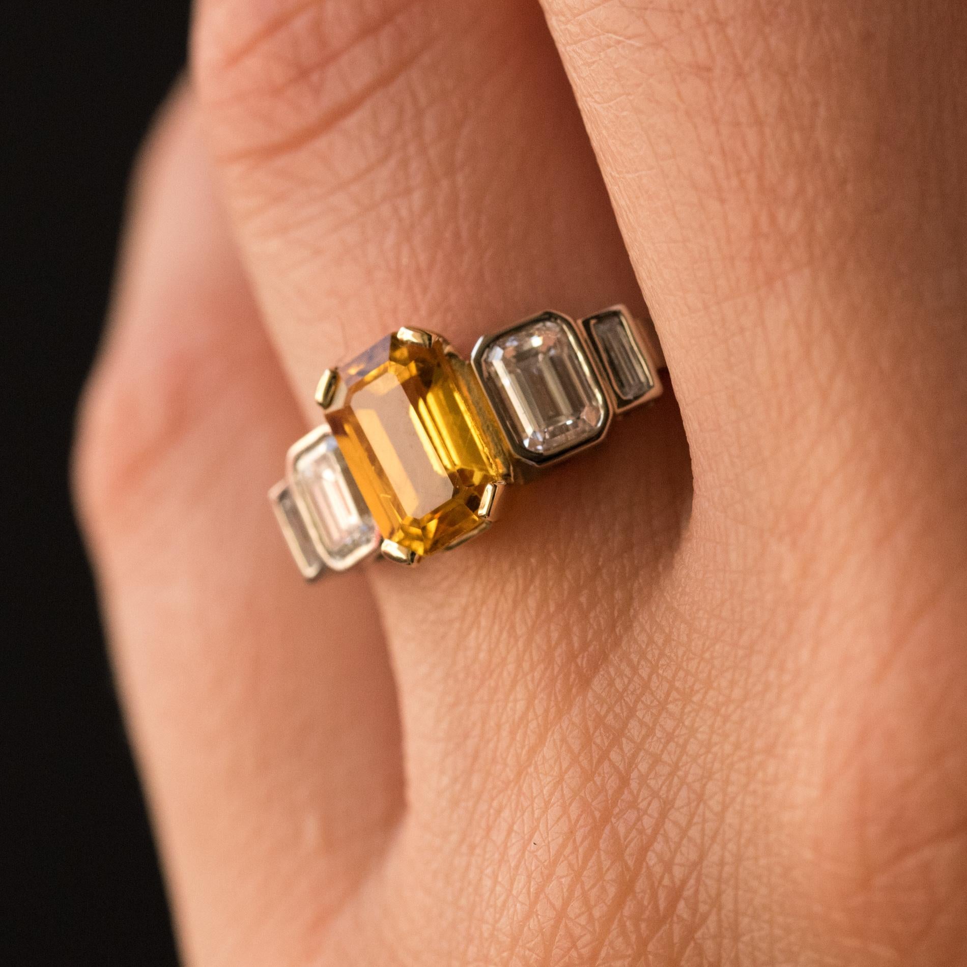 Art Deco Style Yellow Ceylon Sapphire Diamonds Ring 1