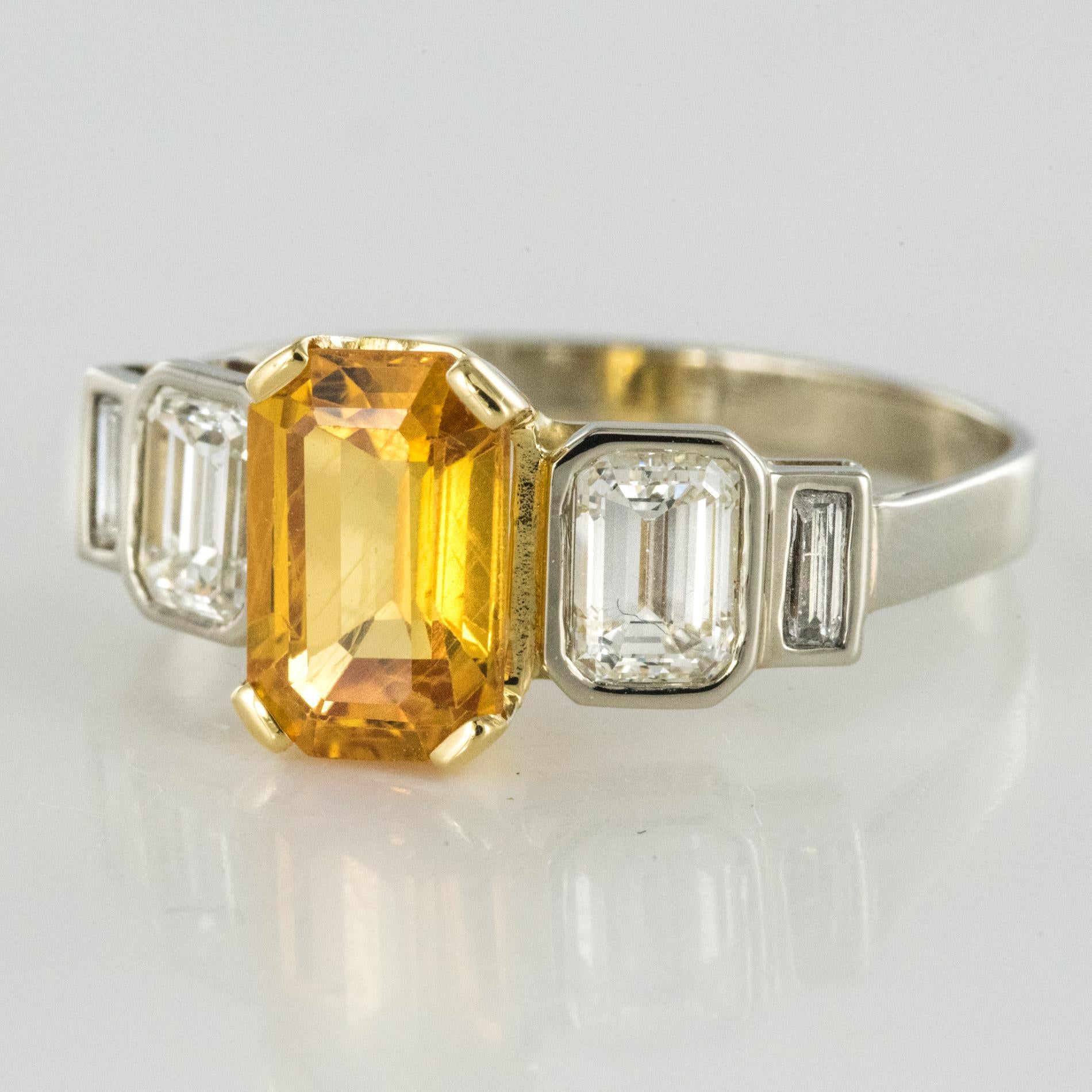 Art Deco Style Yellow Ceylon Sapphire Diamonds Ring 2