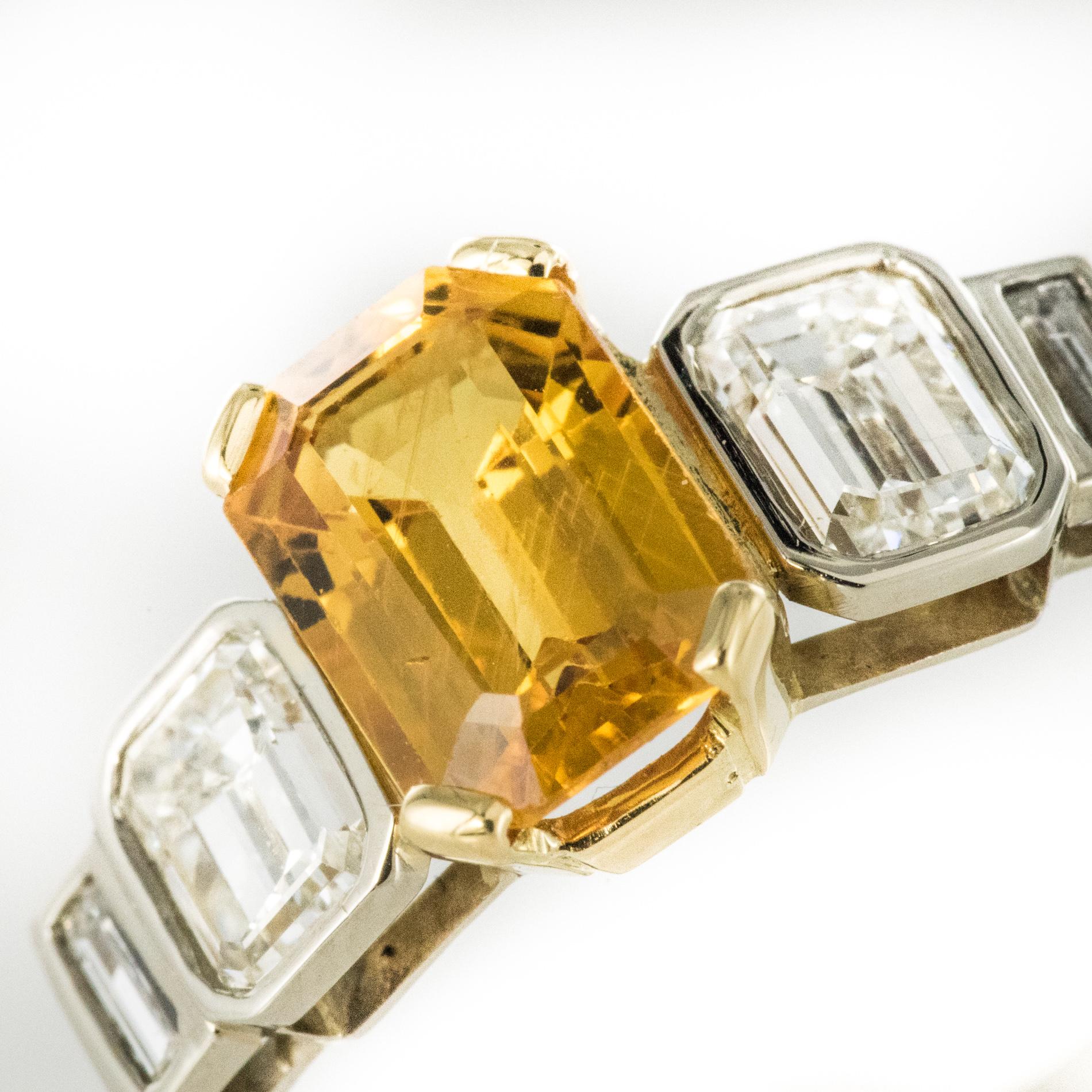 Art Deco Style Yellow Ceylon Sapphire Diamonds Ring 3