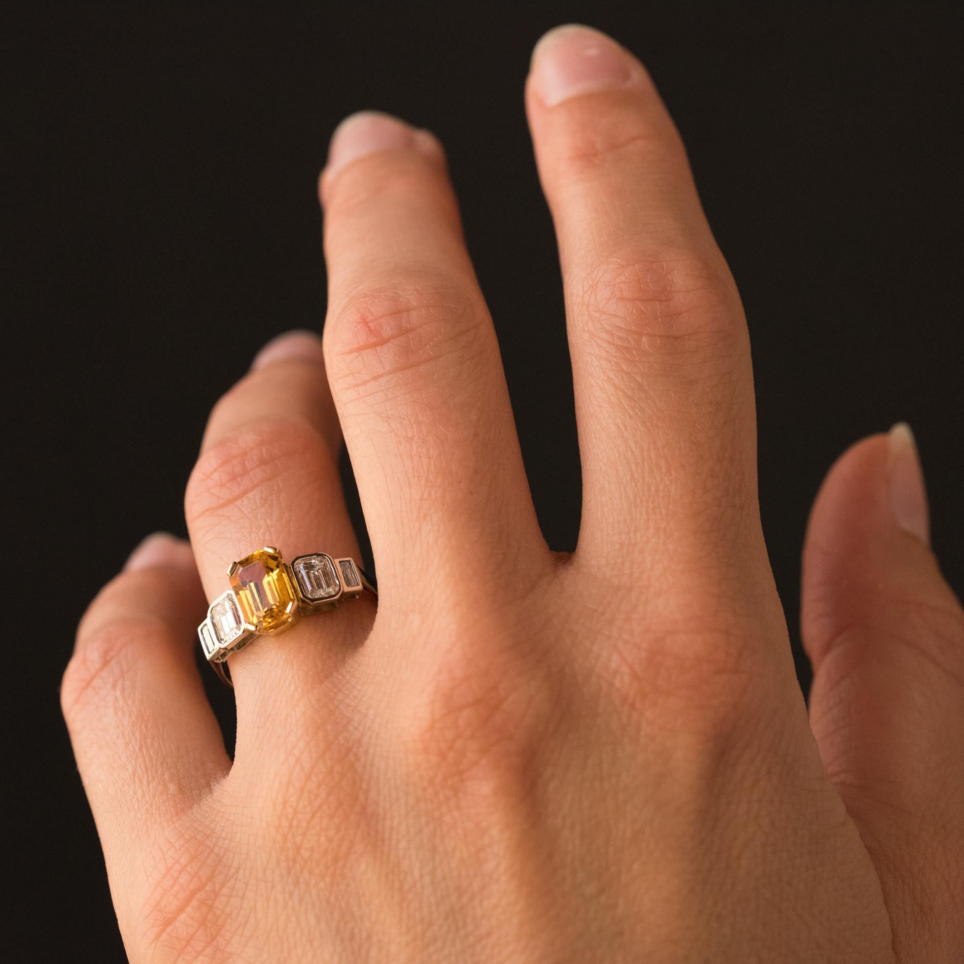 Art Deco Style Yellow Ceylon Sapphire Diamonds Ring 4