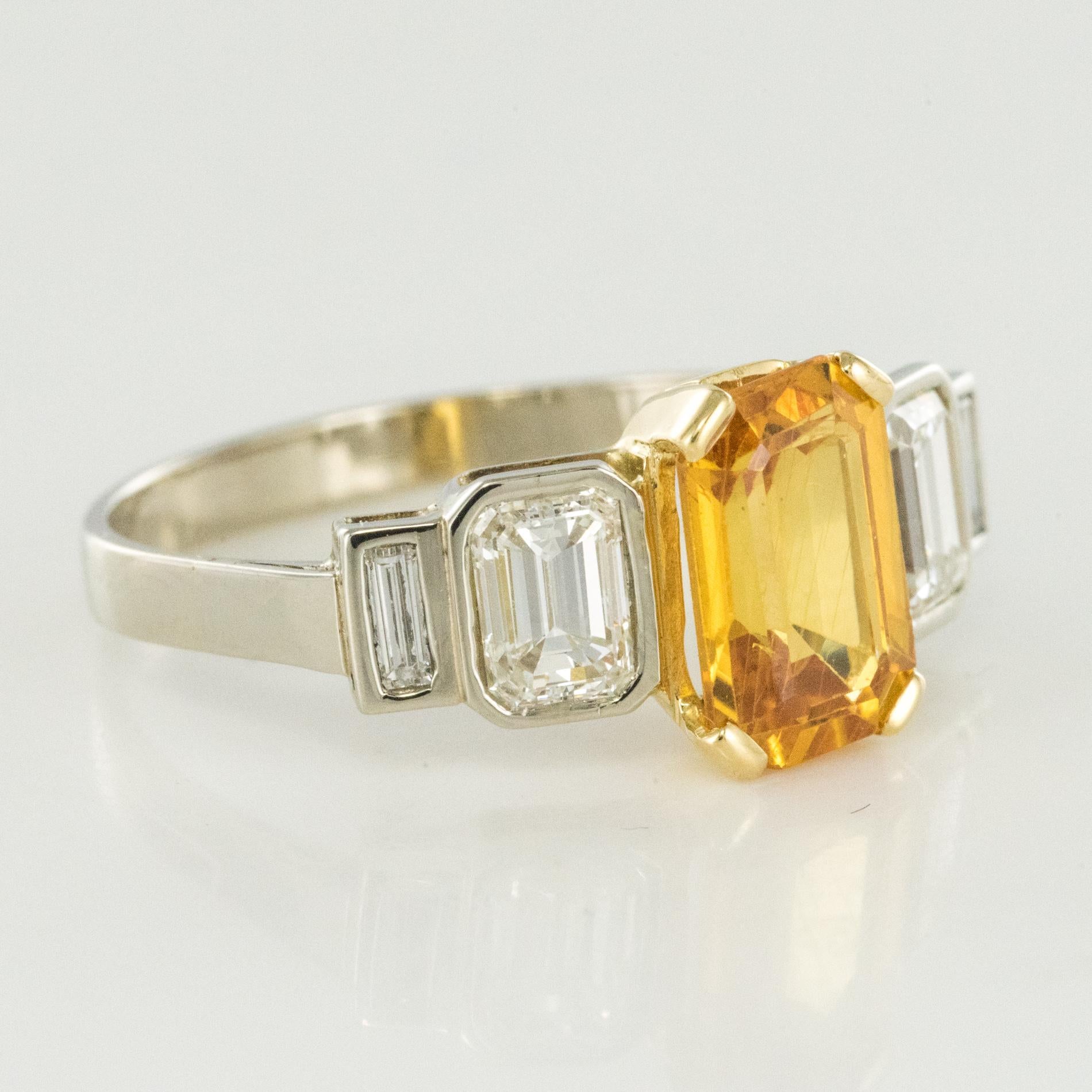 Art Deco Style Yellow Ceylon Sapphire Diamonds Ring 5