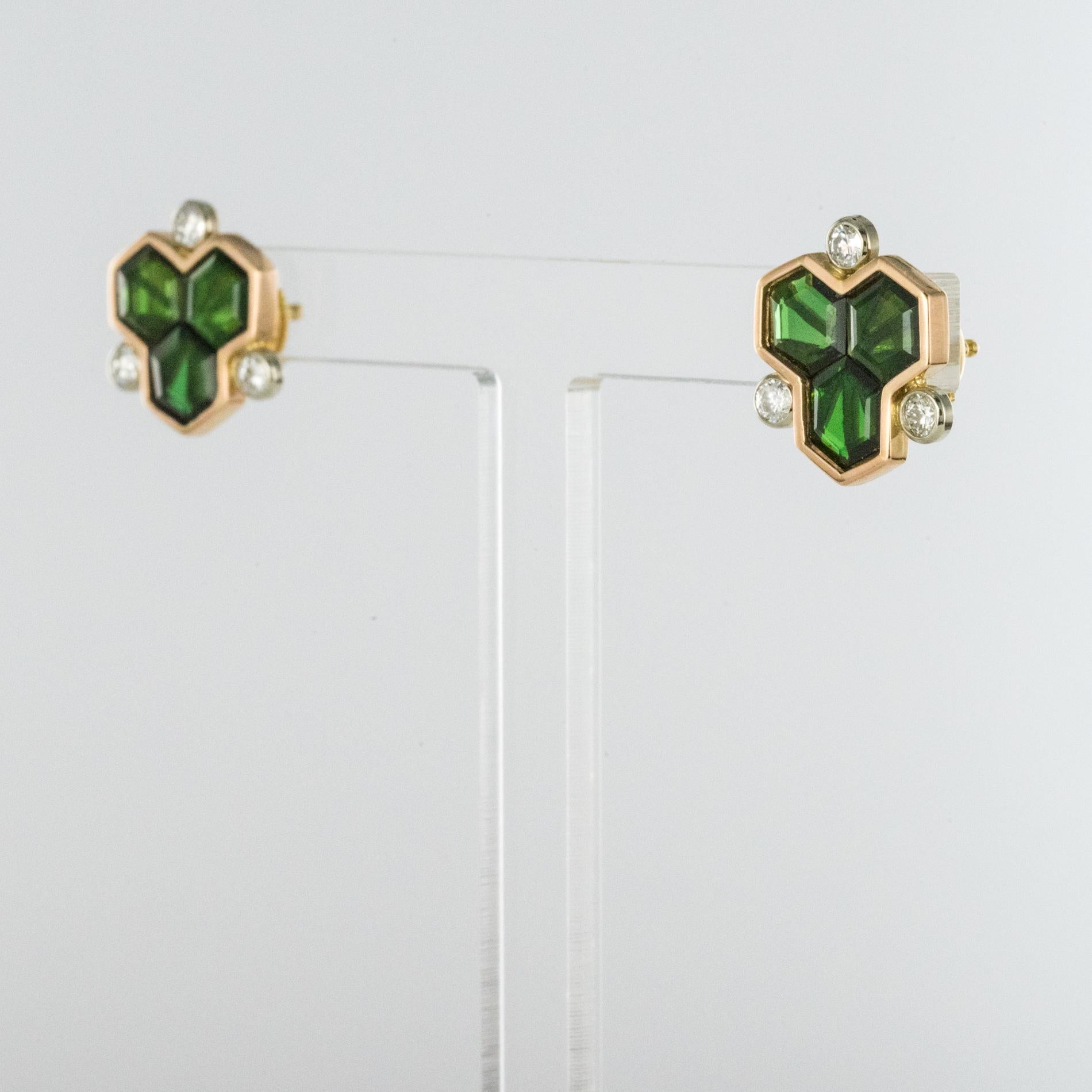 Boucles d'oreilles en or jaune 18 carats avec tourmaline et diamants Baume Creation Neuf - En vente à Poitiers, FR