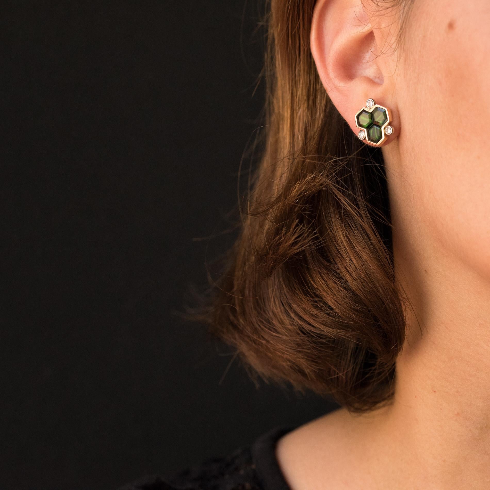 Boucles d'oreilles en or jaune 18 carats avec tourmaline et diamants Baume Creation Pour femmes en vente