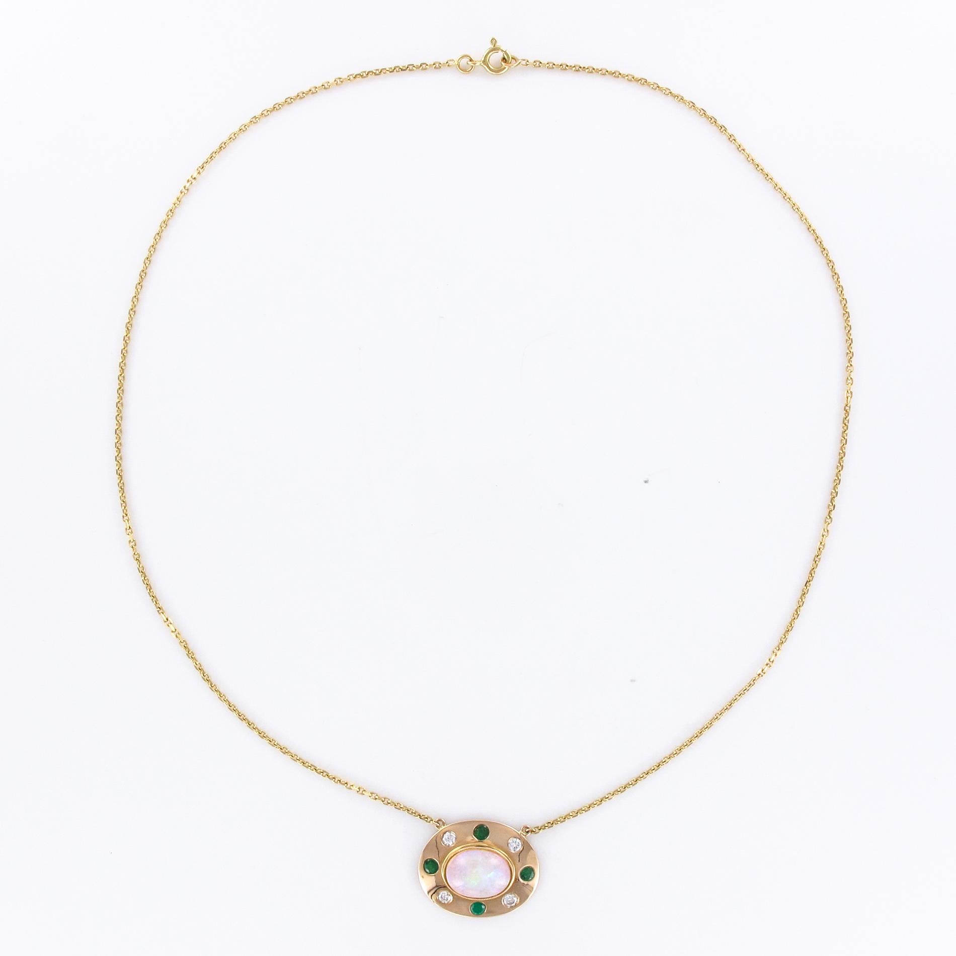 Baume Opal Emerald Diamond 18 Karat Yellow Gold Necklace 6