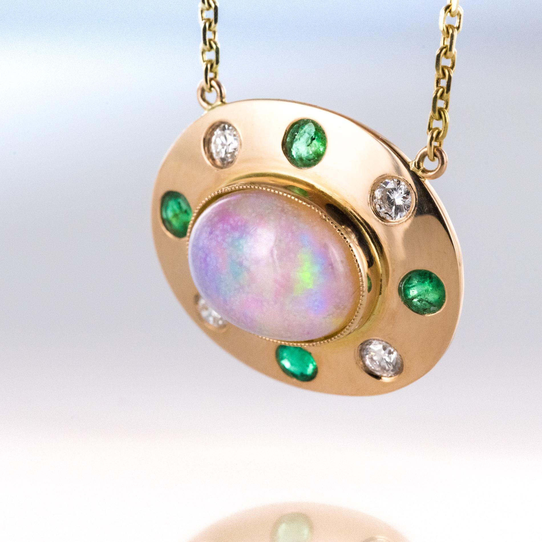 Modern Baume Opal Emerald Diamond 18 Karat Yellow Gold Necklace