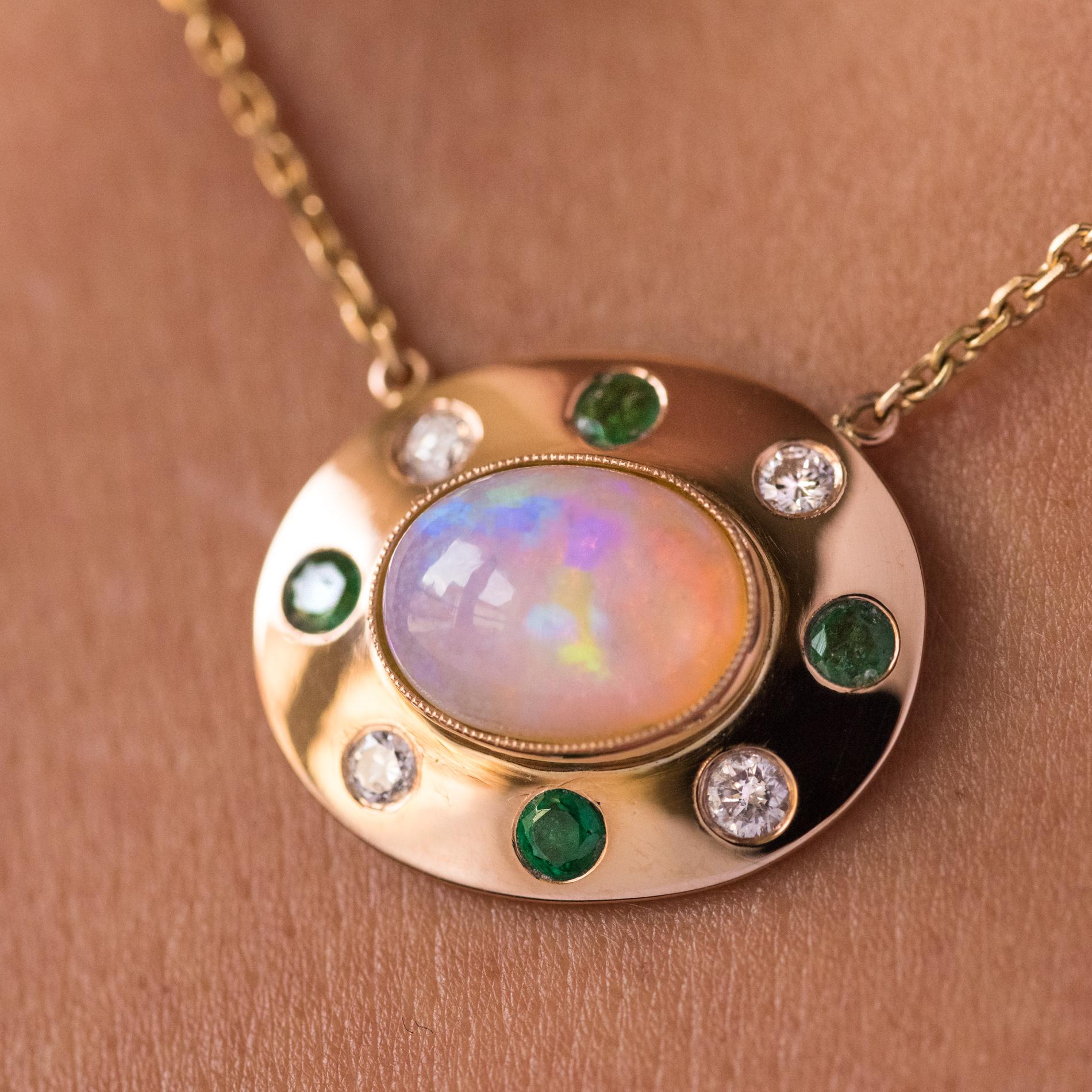 Baume Opal Emerald Diamond 18 Karat Yellow Gold Necklace 1